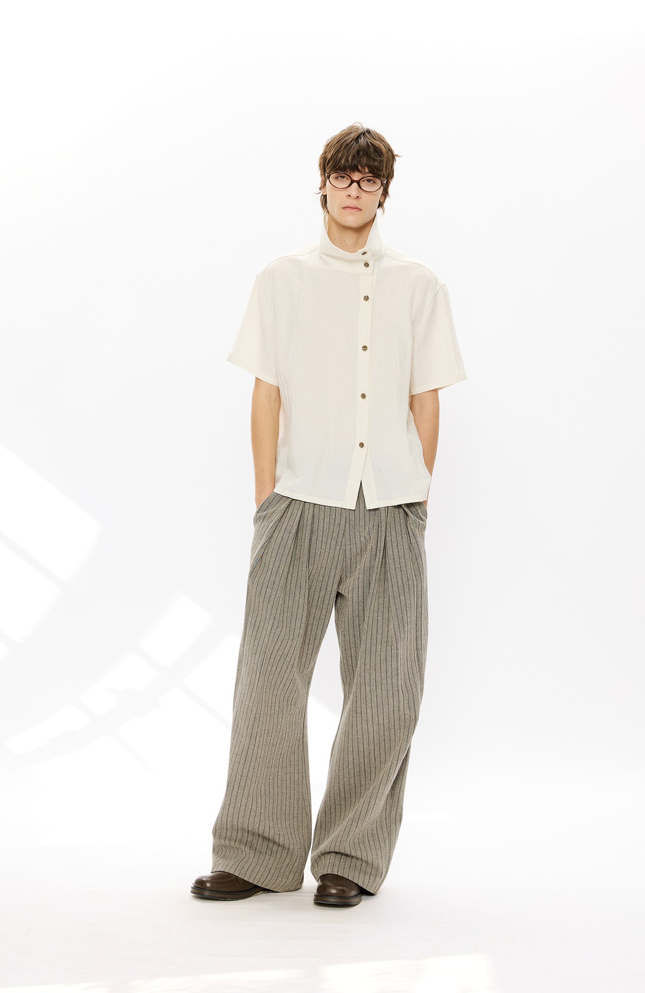KREATE Asymmetrical Placket Short Sleeve Shirt-T Shirt-S-Apricot-Free Shipping Leatheretro