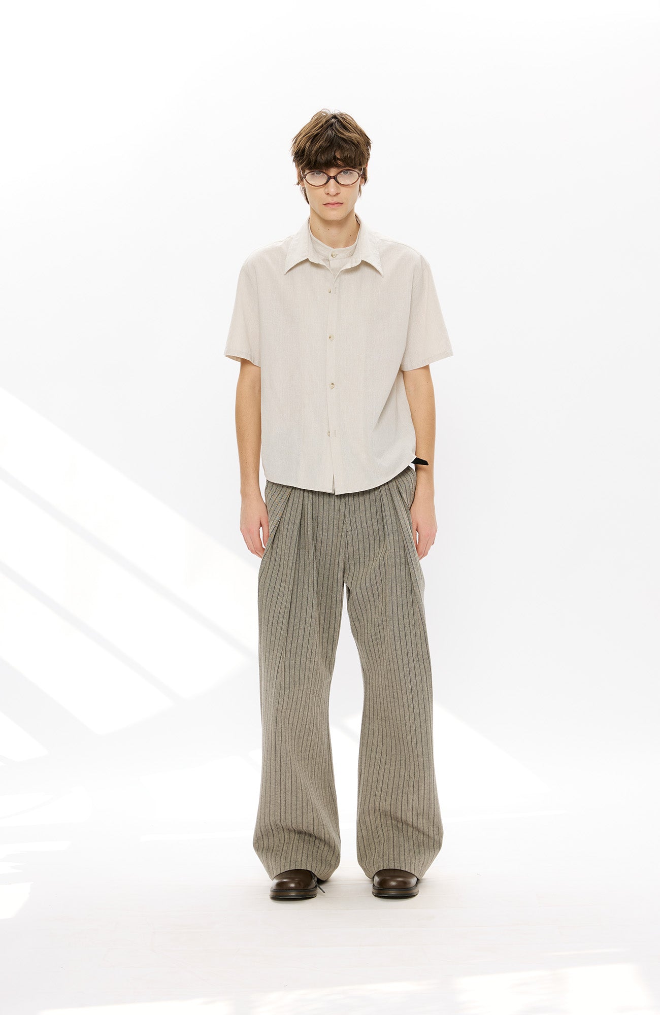 KREATE Layered-Collar Check Short Sleeve Shirt-T Shirt-S-Apricot-Free Shipping Leatheretro