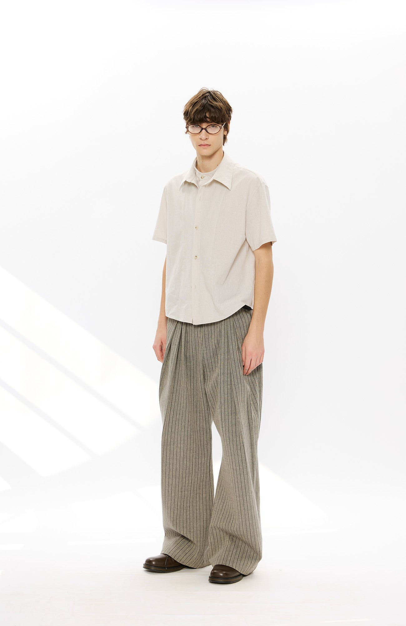 KREATE Layered-Collar Check Short Sleeve Shirt-T Shirt-S-Apricot-Free Shipping Leatheretro