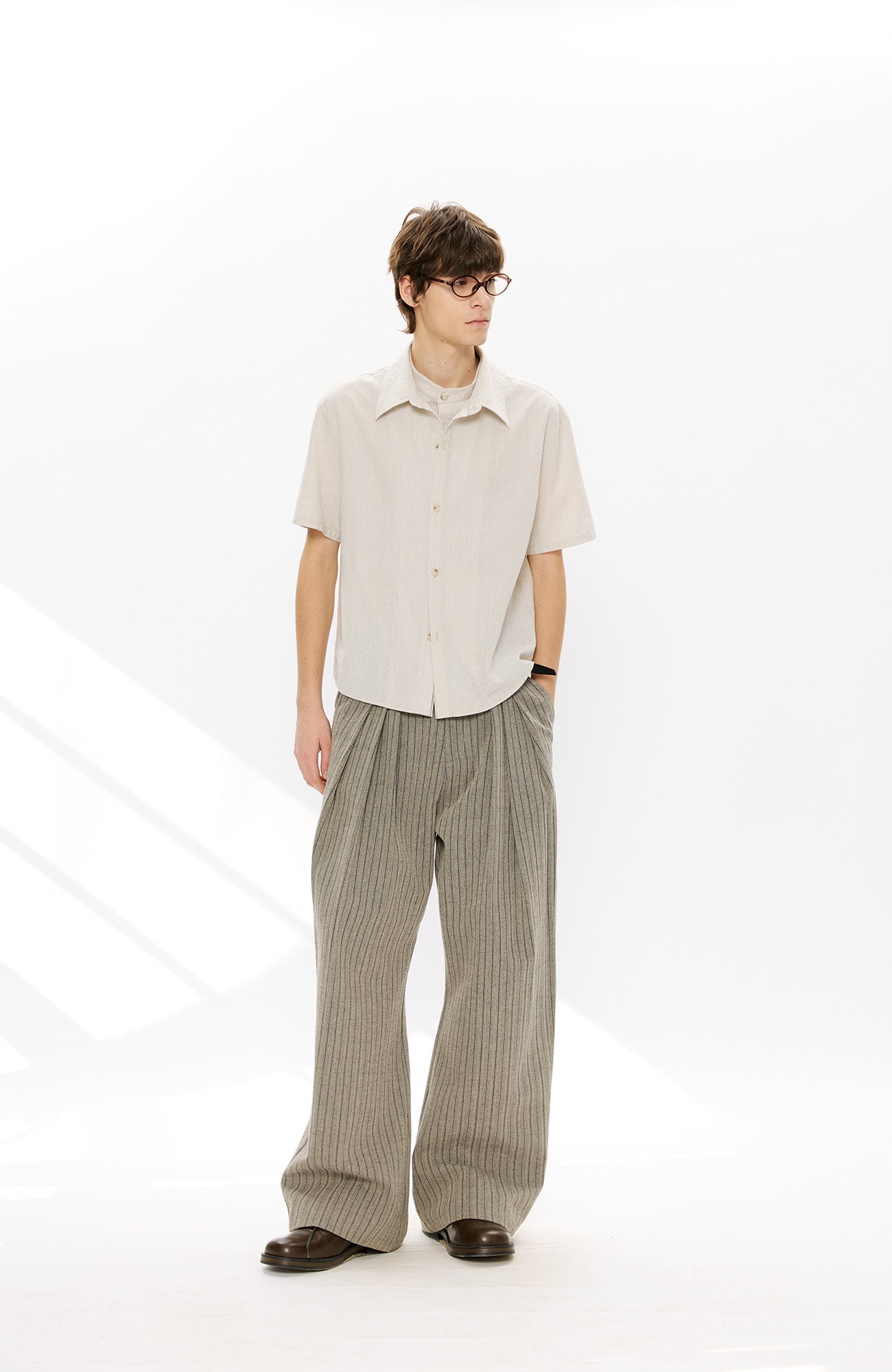 KREATE Layered-Collar Check Short Sleeve Shirt-T Shirt-S-Apricot-Free Shipping Leatheretro