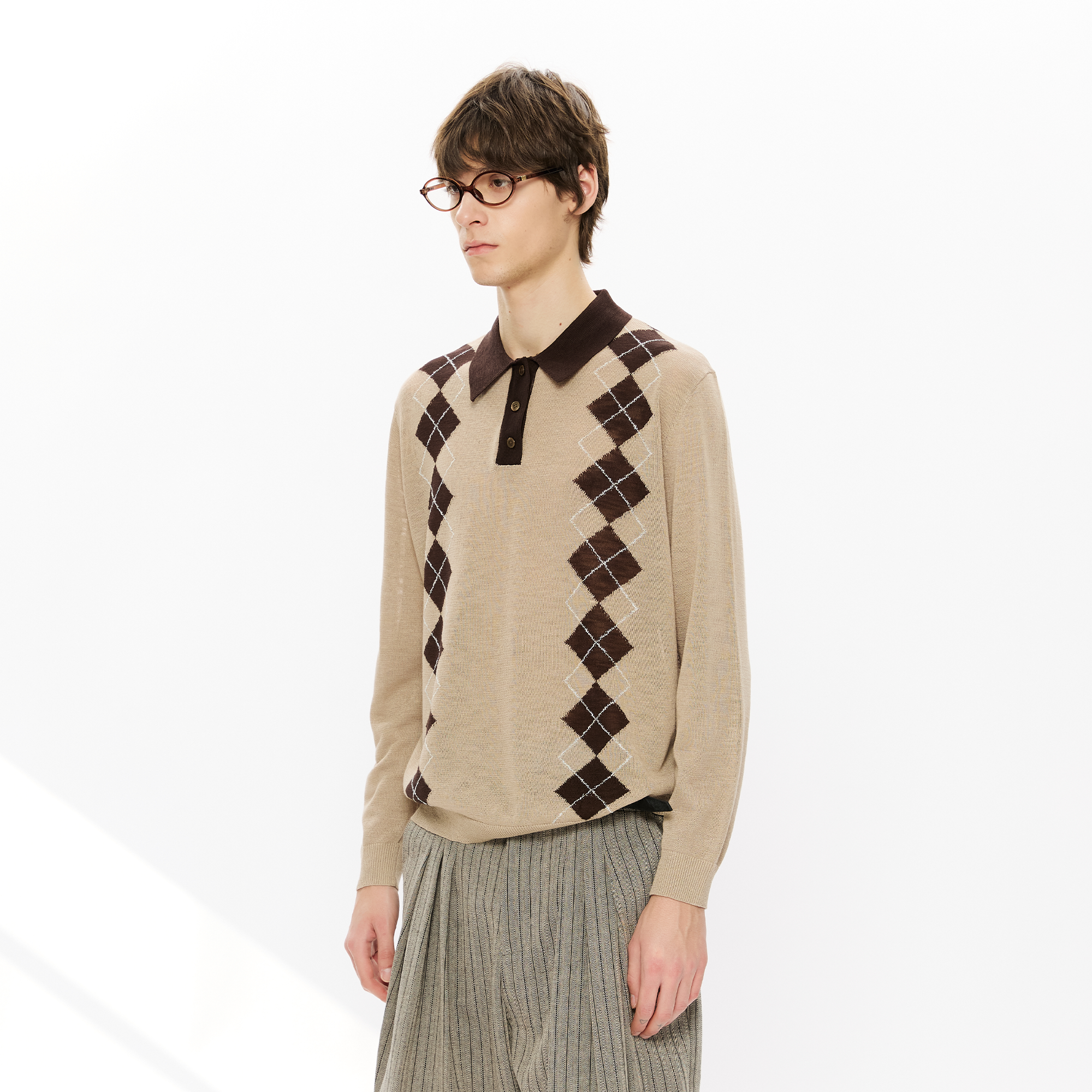 KREATE Retro Argyle Polo Sweater-Sweater-S (Preorder)-Grey-Free Shipping Leatheretro