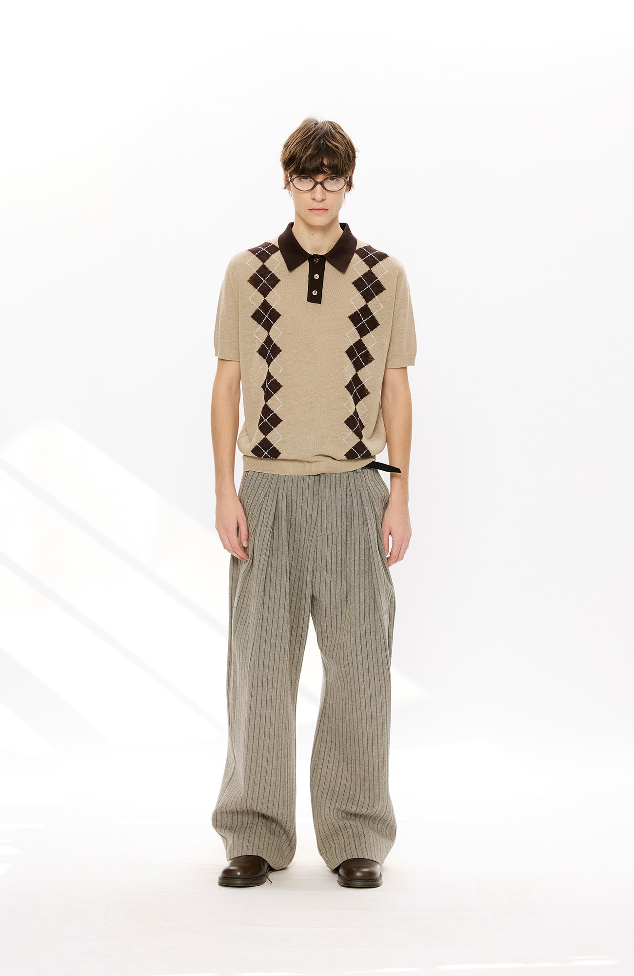 KREATE Retro Diamond-Knit Short Sleeve Polo-T Shirt-S-Gray-Free Shipping Leatheretro