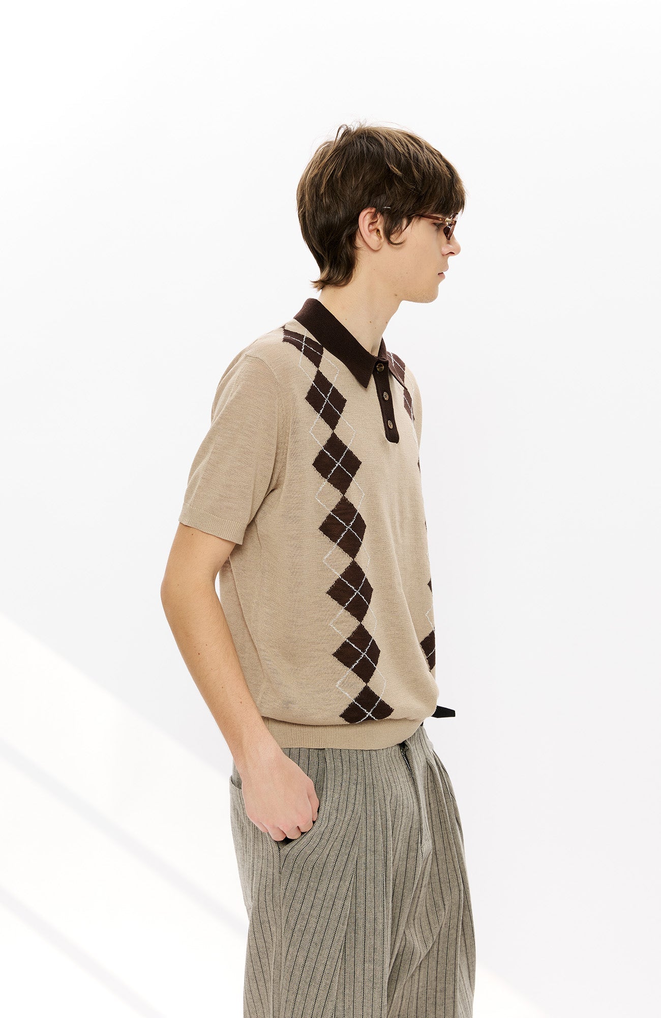 KREATE Retro Diamond-Knit Short Sleeve Polo-T Shirt-S-Gray-Free Shipping Leatheretro