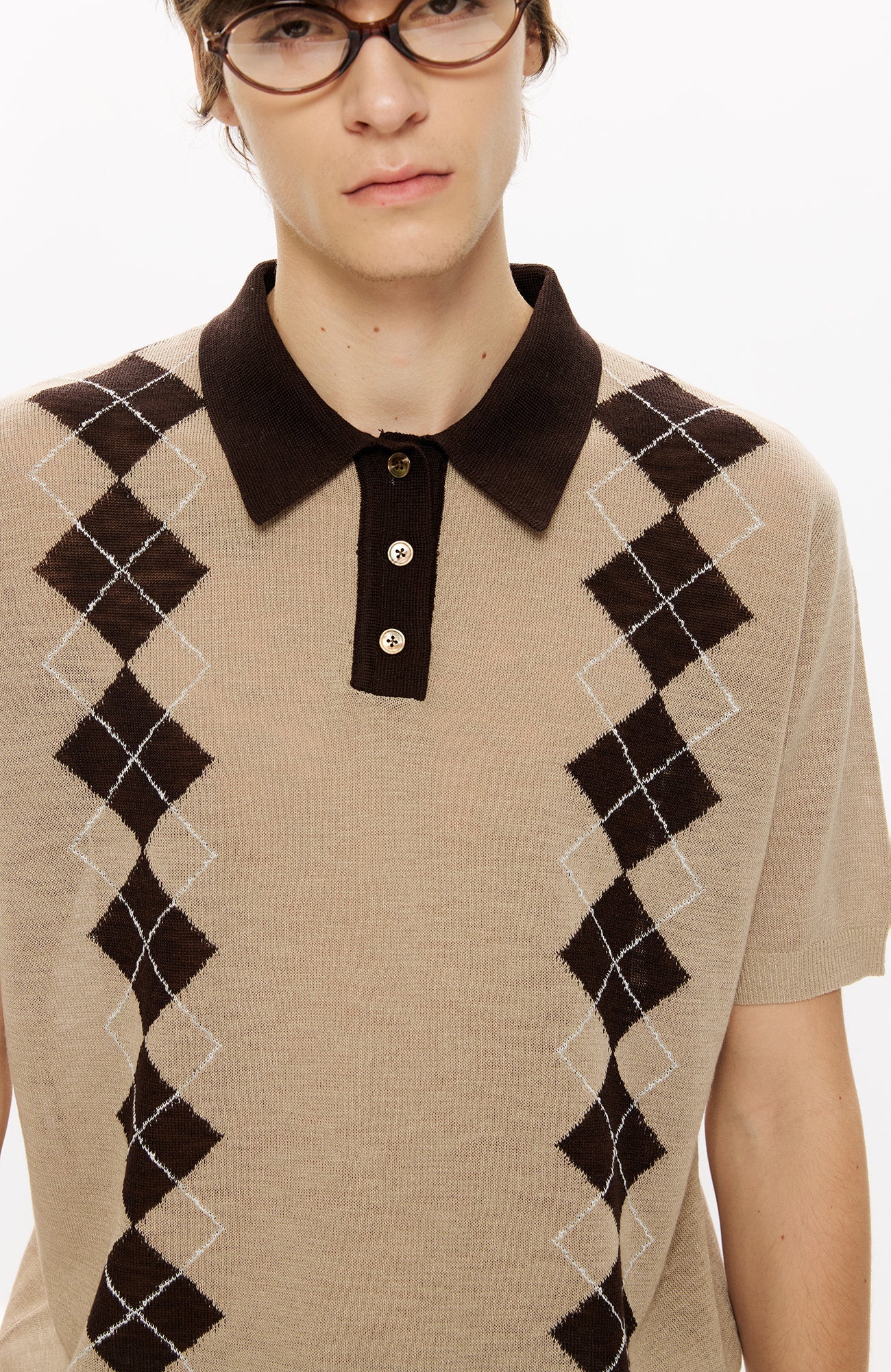 KREATE Retro Diamond-Knit Short Sleeve Polo-T Shirt-S-Gray-Free Shipping Leatheretro