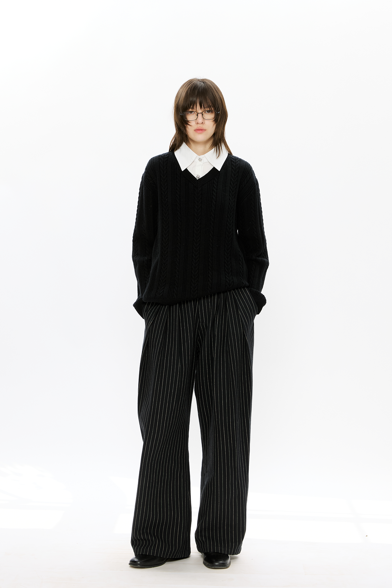 KREATE Cable-Knit Layered Shirt Sweater-Sweater-S (Preorder)-Free Shipping Leatheretro