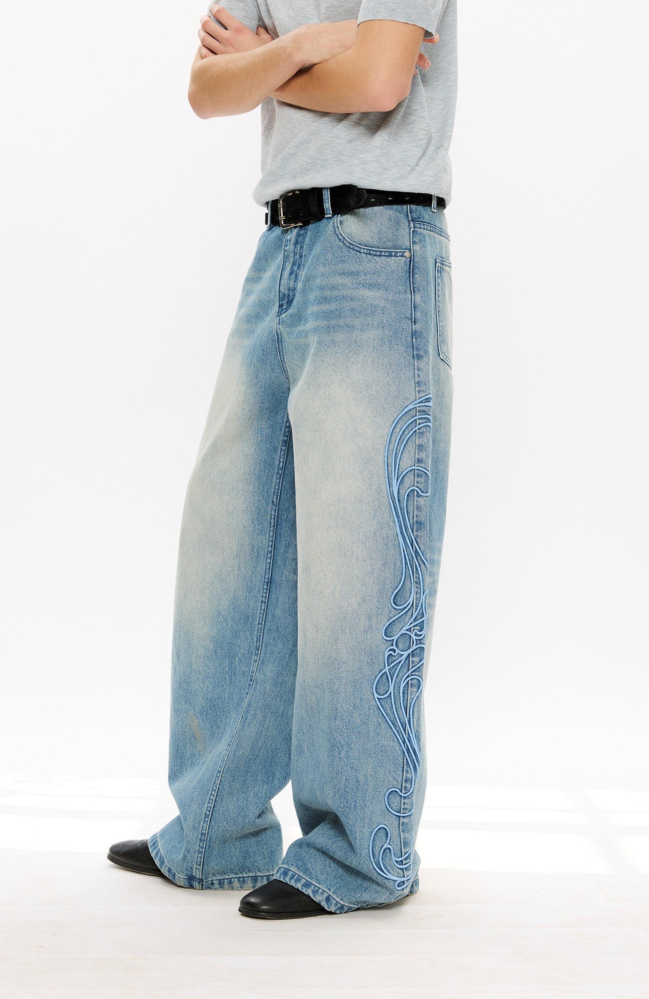 KREATE Totem Embroidered Jeans-Jeans-S-Free Shipping Leatheretro