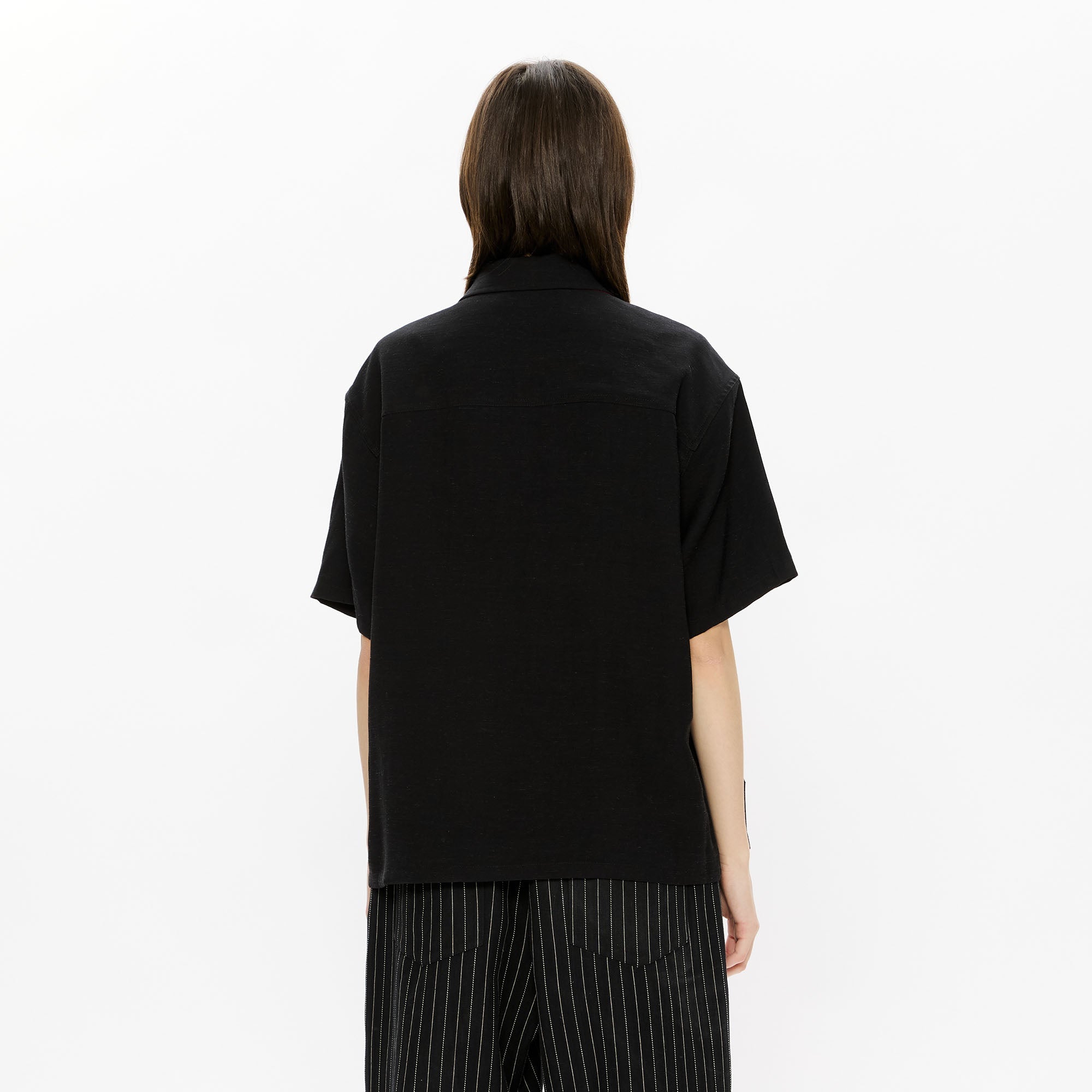 KREATE Contrast Collar Linen Half Shirt-Half shirt-S-Black-Free Shipping Leatheretro