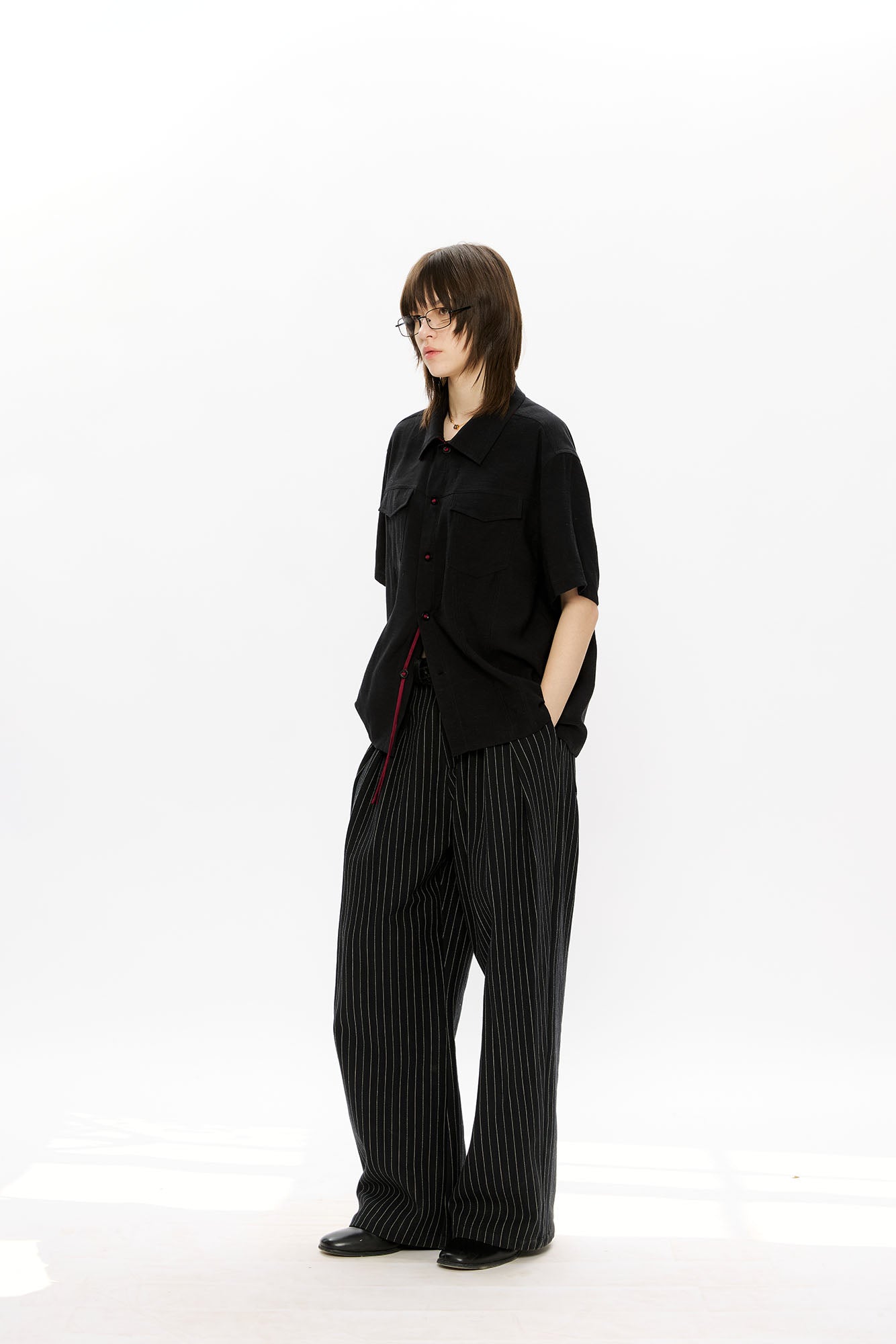 KREATE Contrast Collar Linen Half Shirt-Half shirt-S-Black-Free Shipping Leatheretro