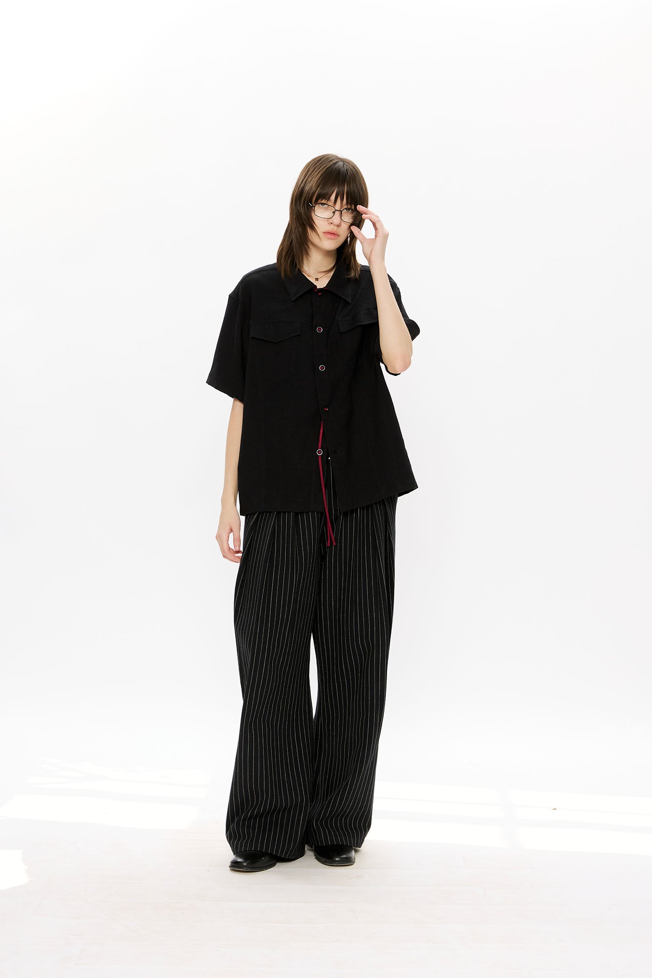 KREATE Contrast Collar Linen Half Shirt-Half shirt-S-Black-Free Shipping Leatheretro