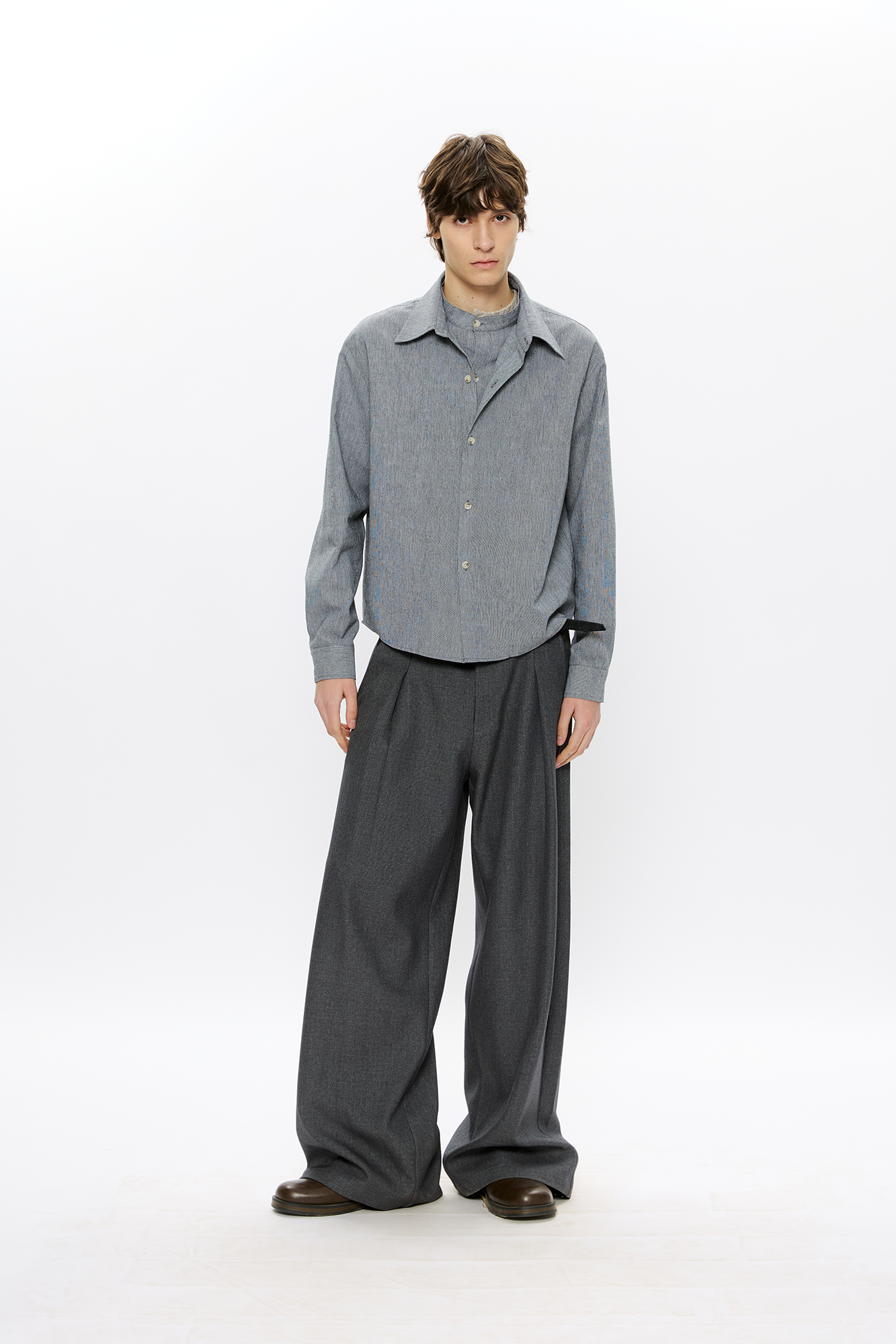 KREATE Linen Layered Check Shirt-Shirt-S-Gray-Free Shipping Leatheretro
