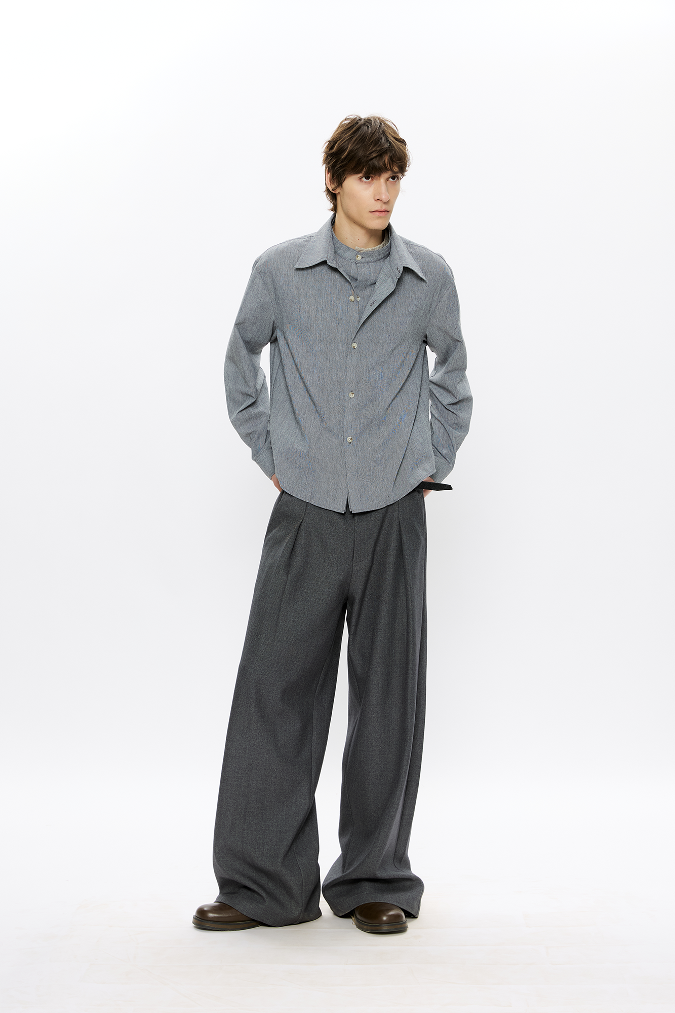KREATE Linen Layered Check Shirt-Shirt-S-Gray-Free Shipping Leatheretro