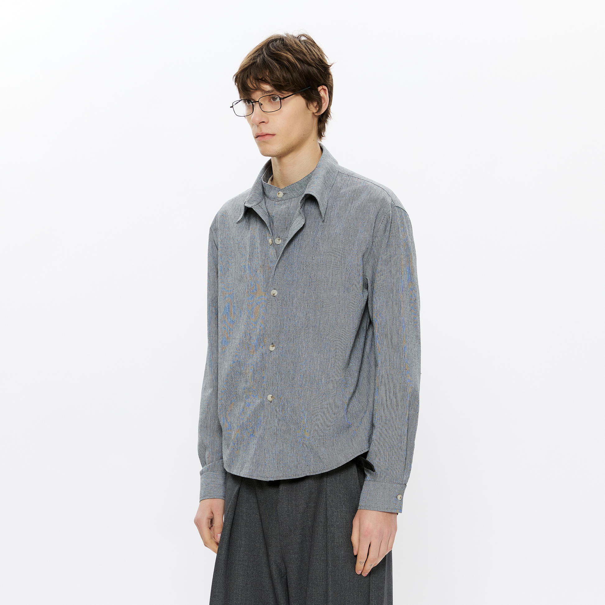 KREATE Linen Layered Check Shirt-Shirt-S-Gray-Free Shipping Leatheretro