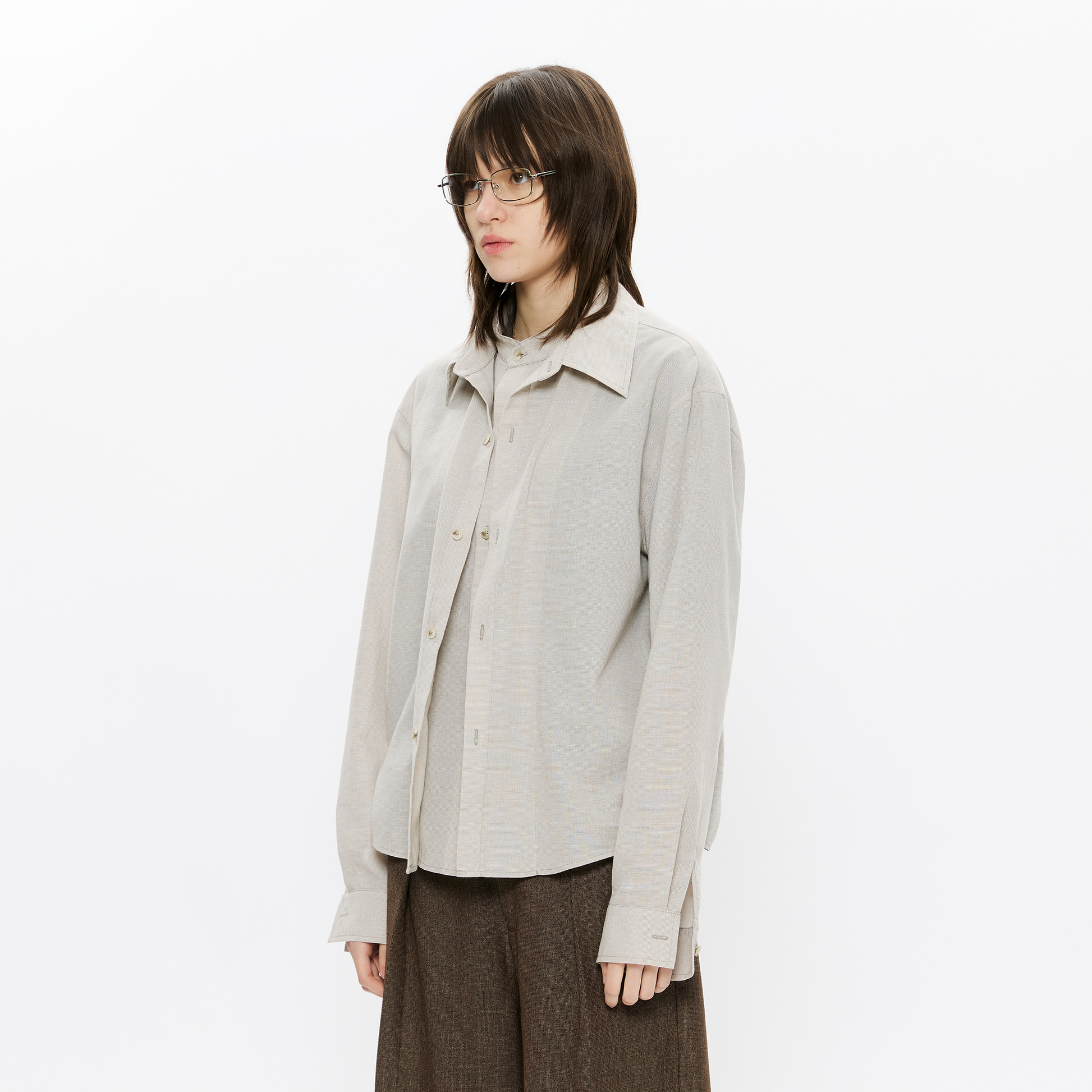 KREATE Linen Layered Check Shirt-Shirt-S-Gray-Free Shipping Leatheretro