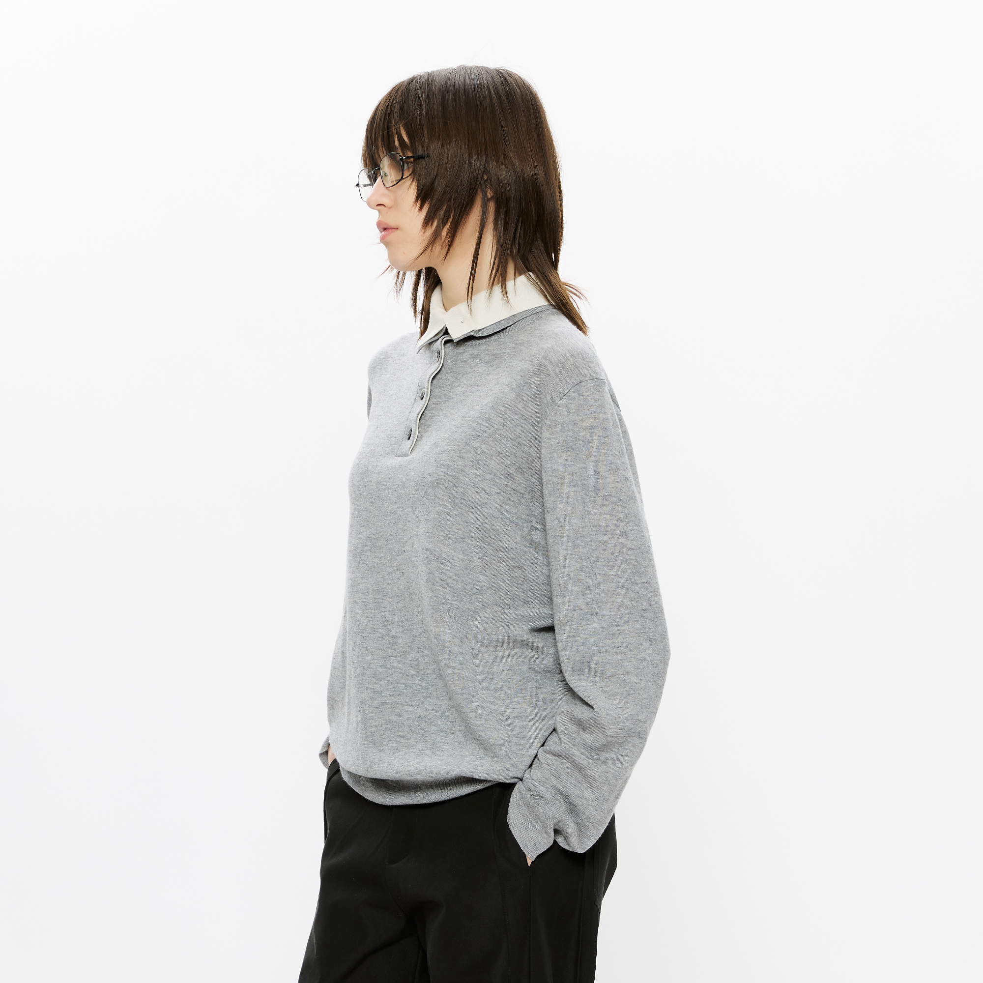 KREATE Double-Collar Wool-Blend Knit Polo-Sweater-S-Coffee-Free Shipping Leatheretro