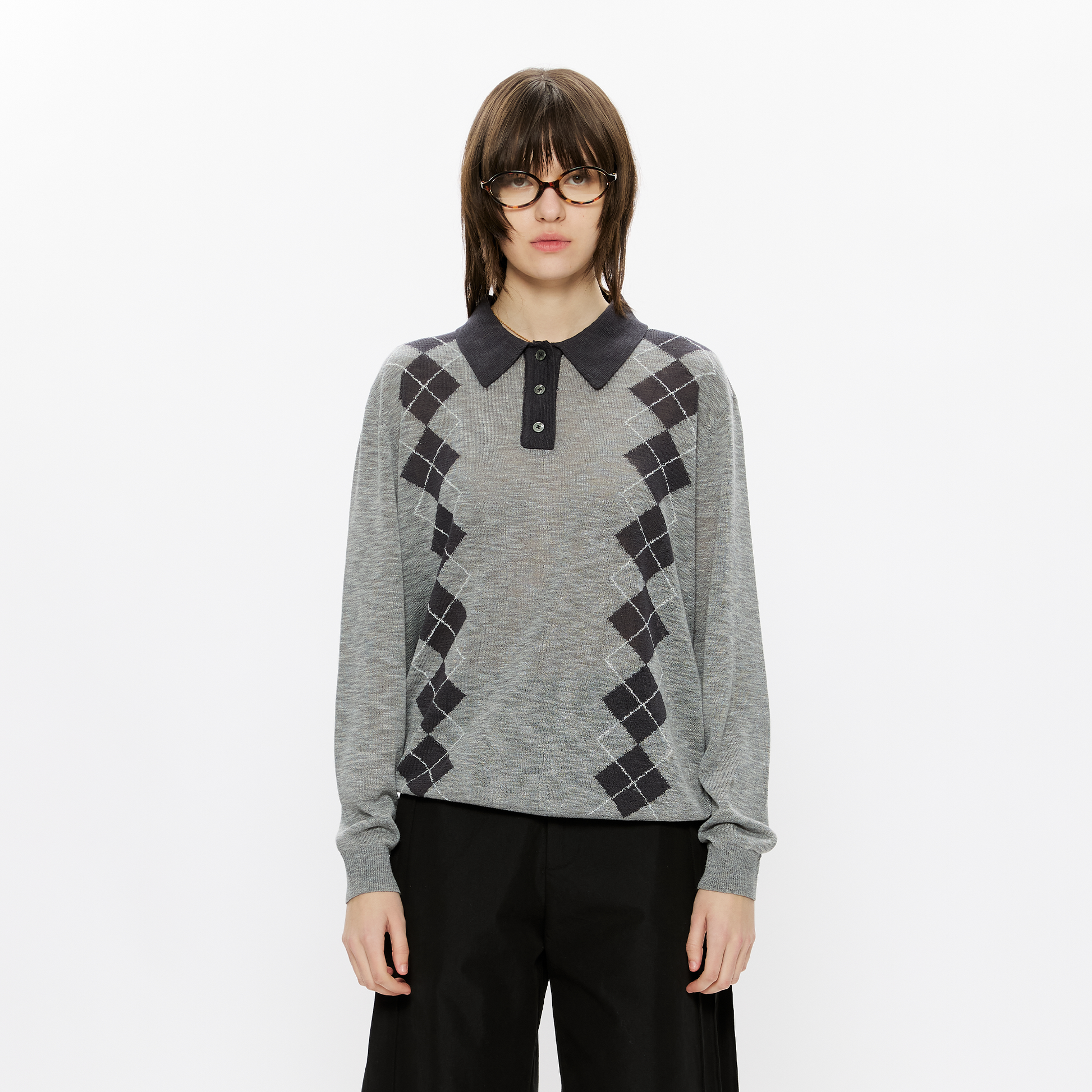 KREATE Retro Argyle Polo Sweater-Sweater-S (Preorder)-Grey-Free Shipping Leatheretro