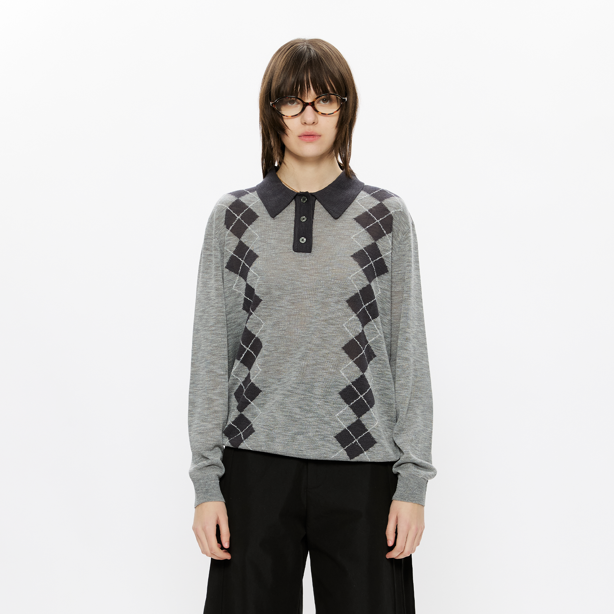 KREATE Retro Argyle Polo Sweater-Sweater-S (Preorder)-Grey-Free Shipping Leatheretro