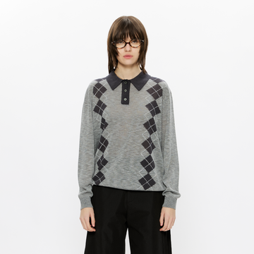 KREATE Retro Argyle Polo Sweater-Sweater-S (Preorder)-Grey-Free Shipping Leatheretro