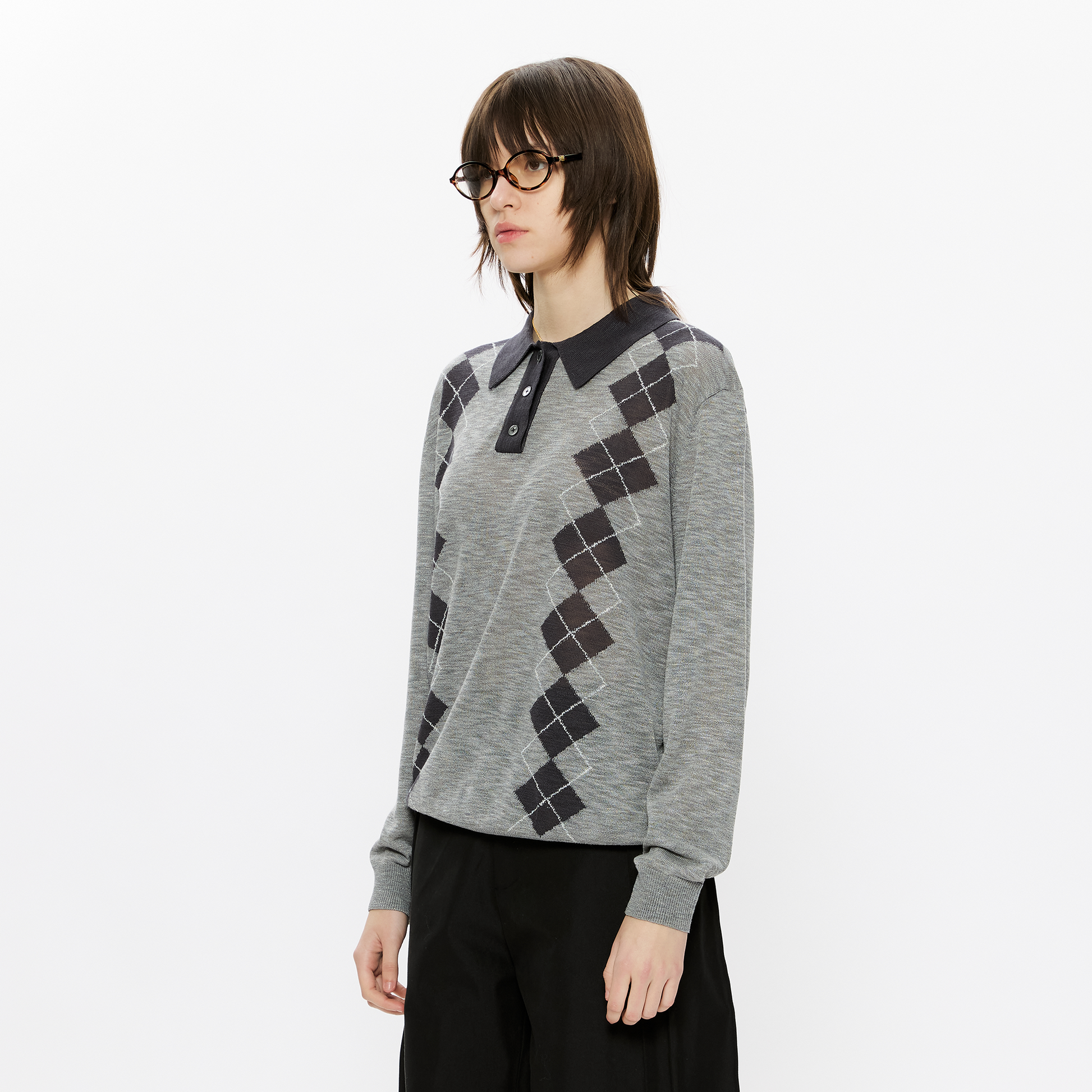 KREATE Retro Argyle Polo Sweater-Sweater-S (Preorder)-Grey-Free Shipping Leatheretro