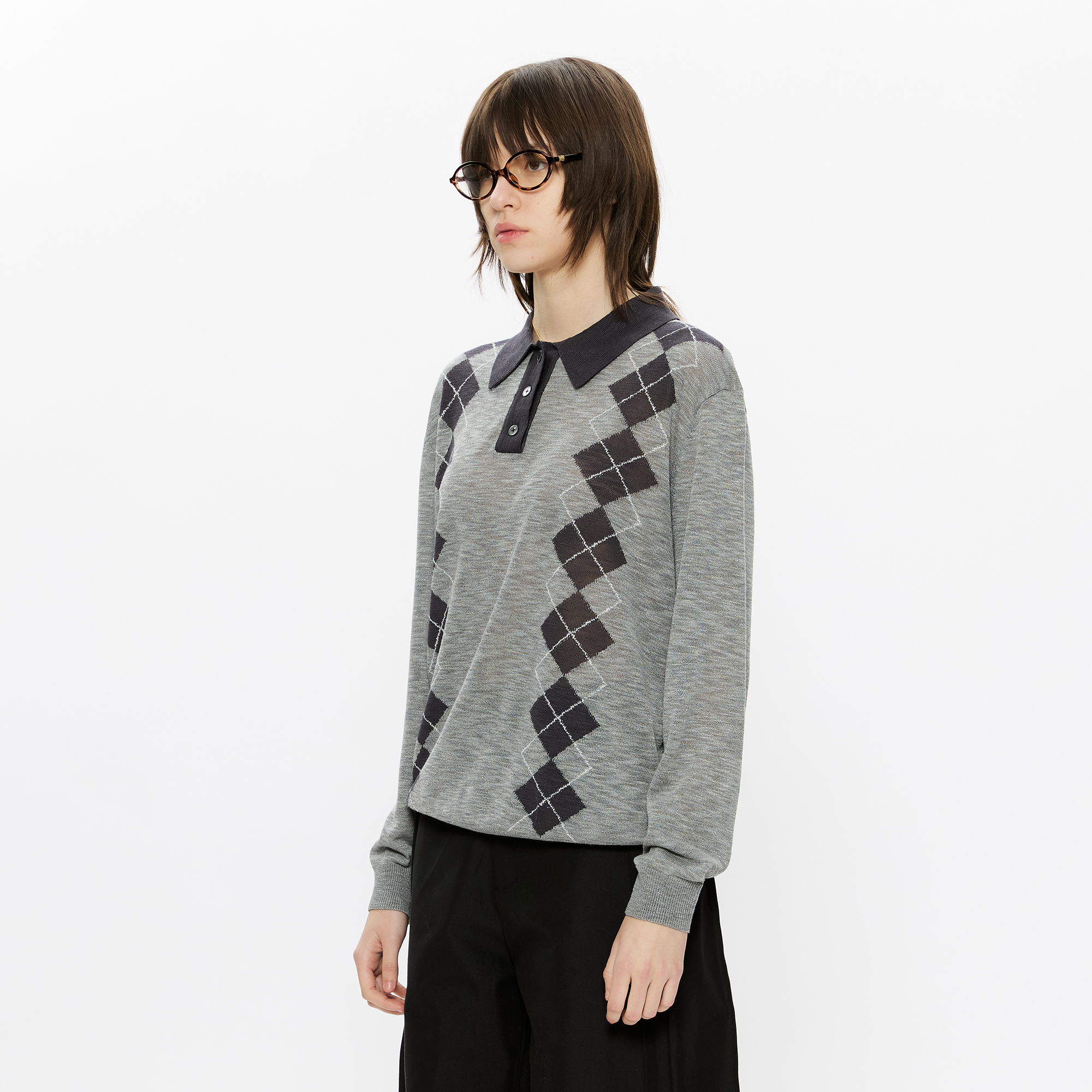 KREATE Retro Argyle Polo Sweater-Sweater-S (Preorder)-Grey-Free Shipping Leatheretro