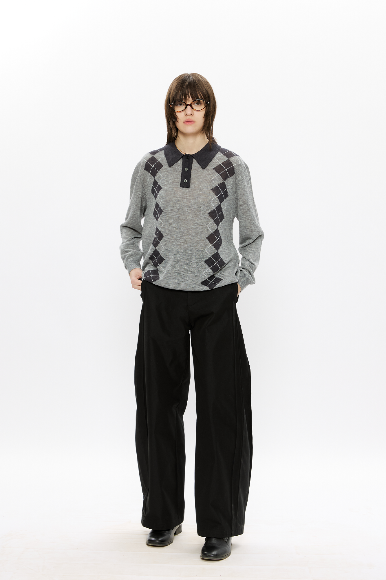 KREATE Retro Argyle Polo Sweater-Sweater-S (Preorder)-Grey-Free Shipping Leatheretro