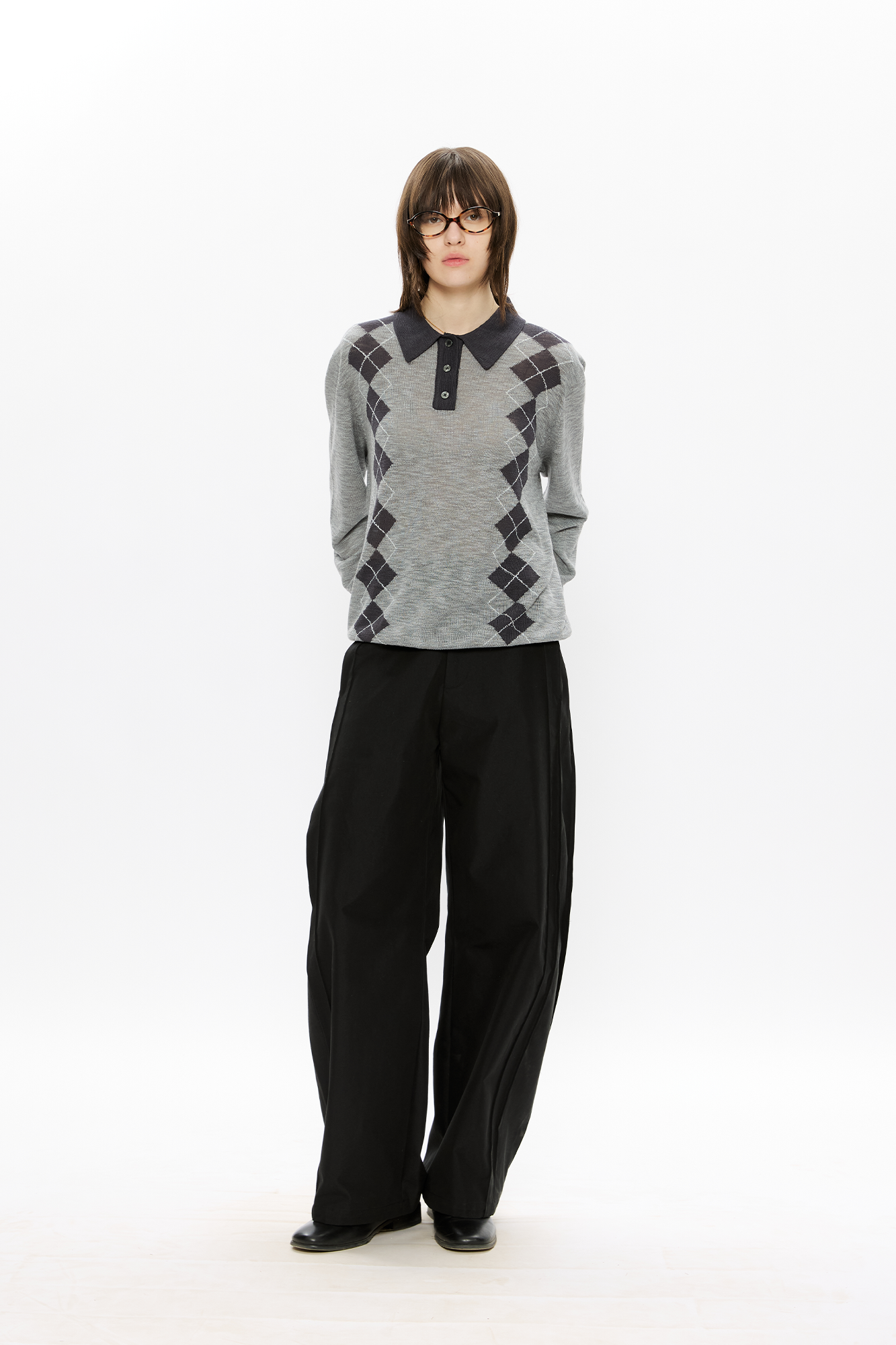 KREATE Retro Argyle Polo Sweater-Sweater-S (Preorder)-Grey-Free Shipping Leatheretro