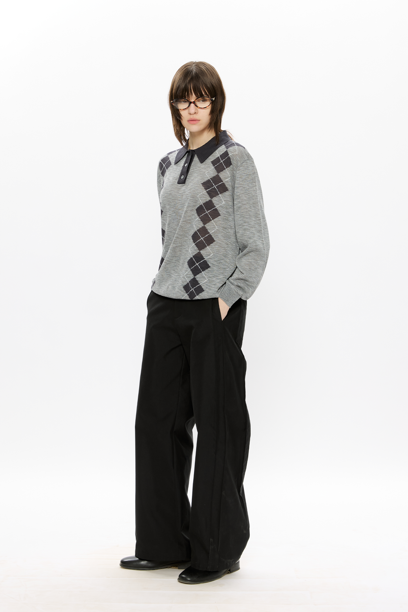 KREATE Retro Argyle Polo Sweater-Sweater-S (Preorder)-Grey-Free Shipping Leatheretro