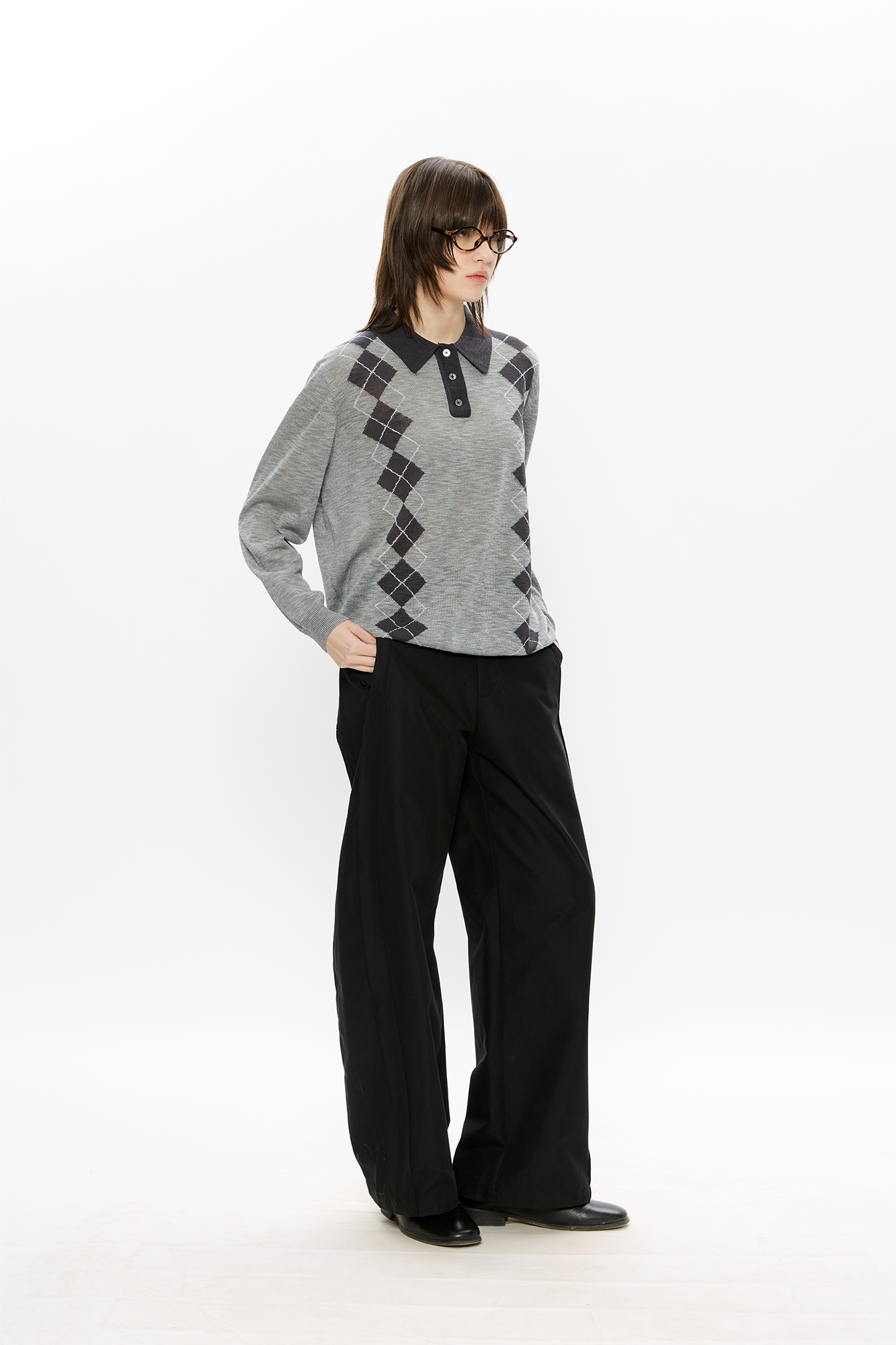 KREATE Retro Argyle Polo Sweater-Sweater-S (Preorder)-Grey-Free Shipping Leatheretro