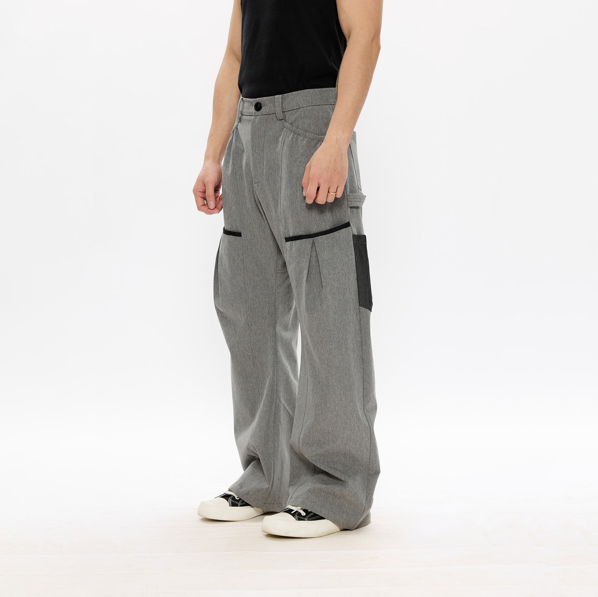 KREATE Curved Panel Utility Trousers-Jeans-S-Gray-Free Shipping Leatheretro