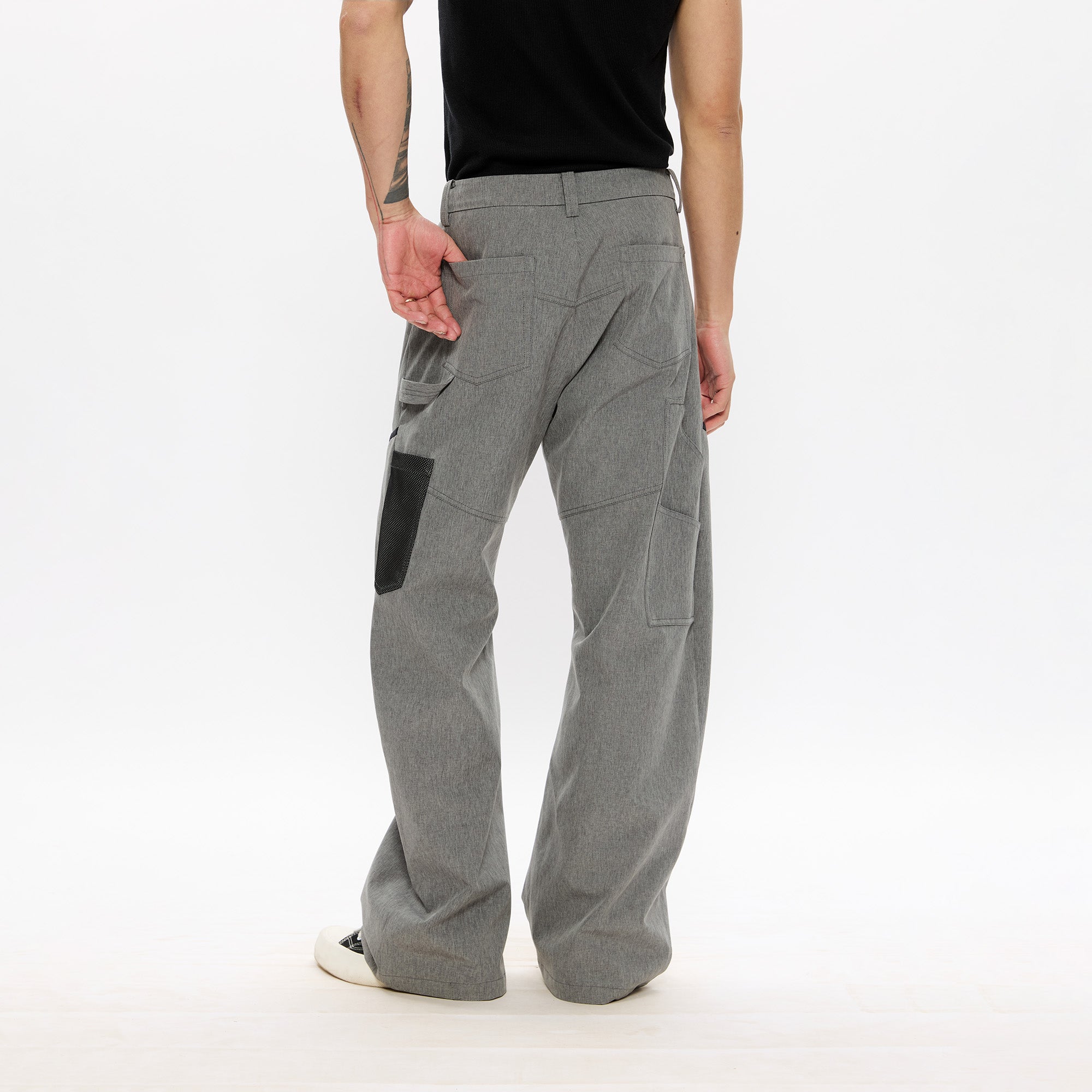 KREATE Curved Panel Utility Trousers-Jeans-S-Gray-Free Shipping Leatheretro