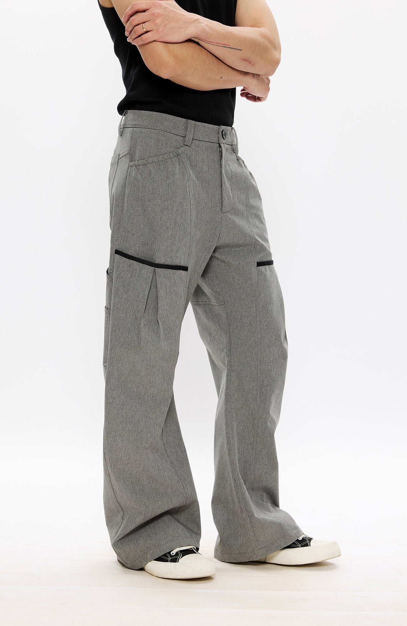 KREATE Curved Panel Utility Trousers-Jeans-S-Gray-Free Shipping Leatheretro
