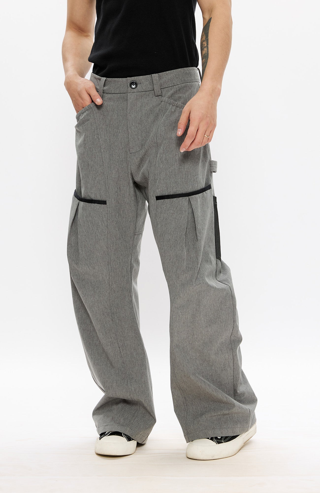KREATE Curved Panel Utility Trousers-Jeans-S-Gray-Free Shipping Leatheretro