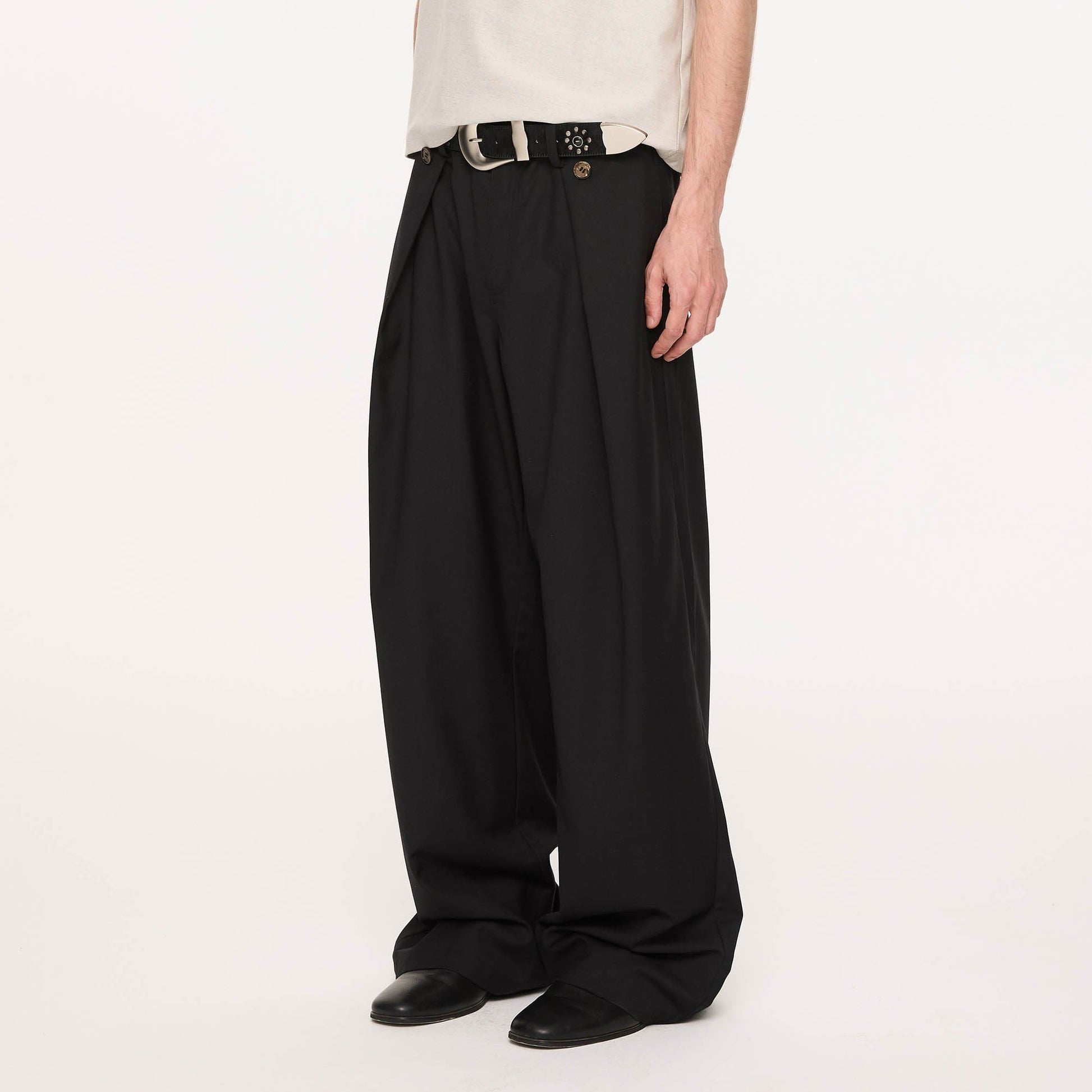 KREATE Inverted Pleats Wide-Leg Trousers-Pants-S-Gray-Free Shipping Leatheretro