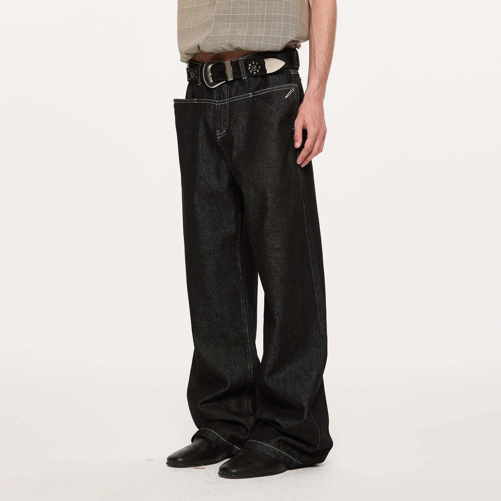 KREATE Panel Flap Plaid Pocket Jeans-Jeans-S-Free Shipping Leatheretro