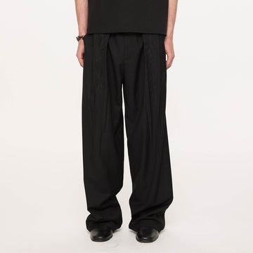 KREATE Rose Embroidered Pleated Straight-Leg Trousers-Pants-S-Free Shipping Leatheretro