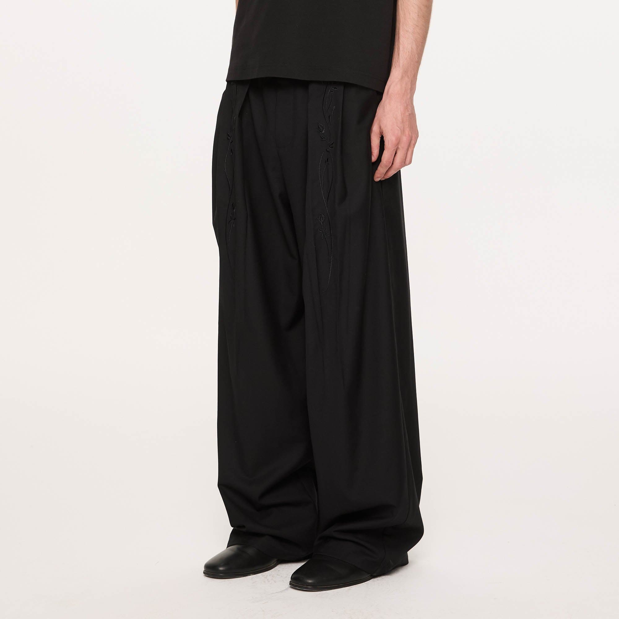 KREATE Rose Embroidered Pleated Straight-Leg Trousers-Pants-S-Free Shipping Leatheretro