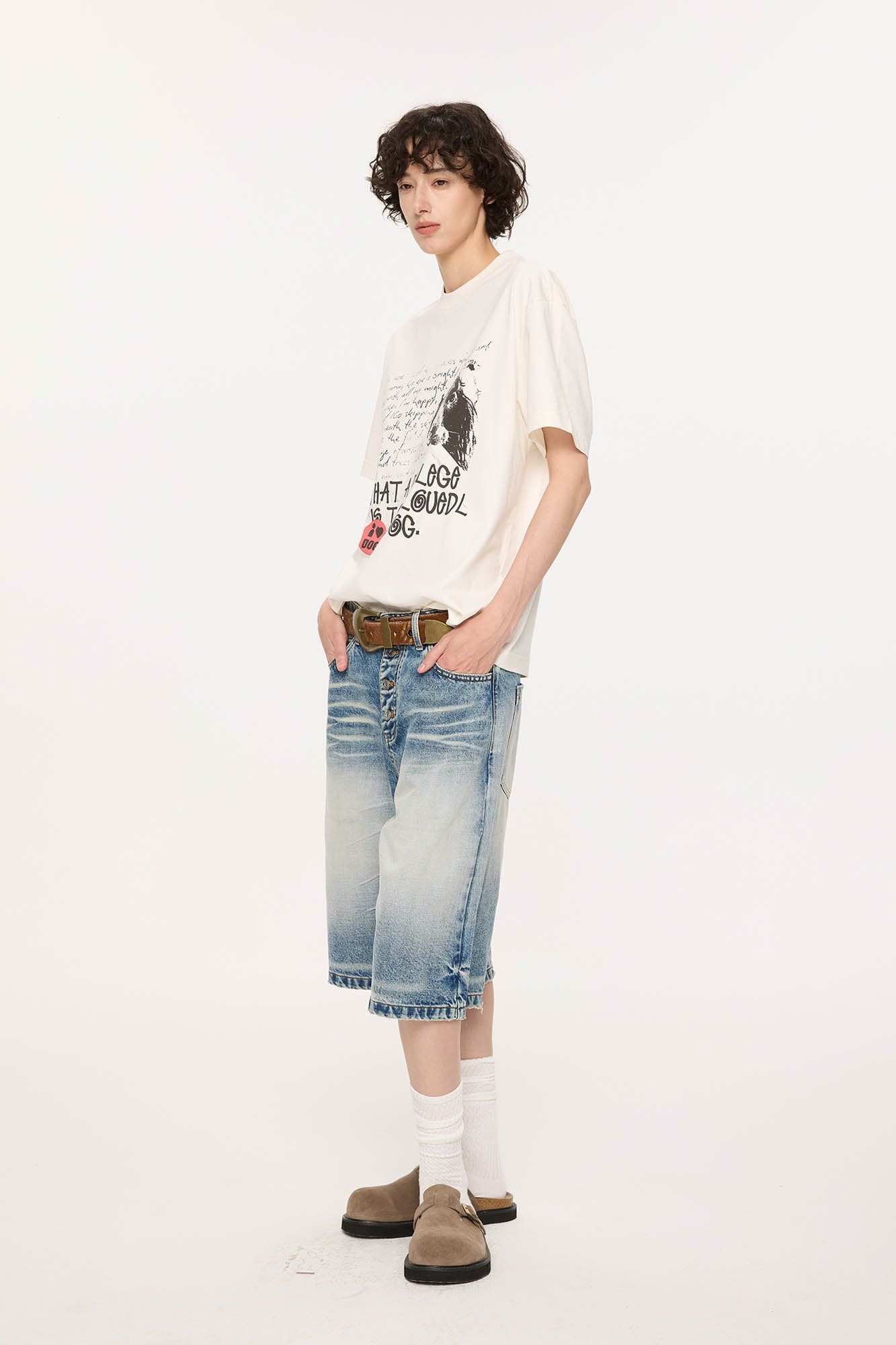 KREATE Retro Washed Button-Up Fuji-San Denim Shorts-Shorts-S-Free Shipping Leatheretro