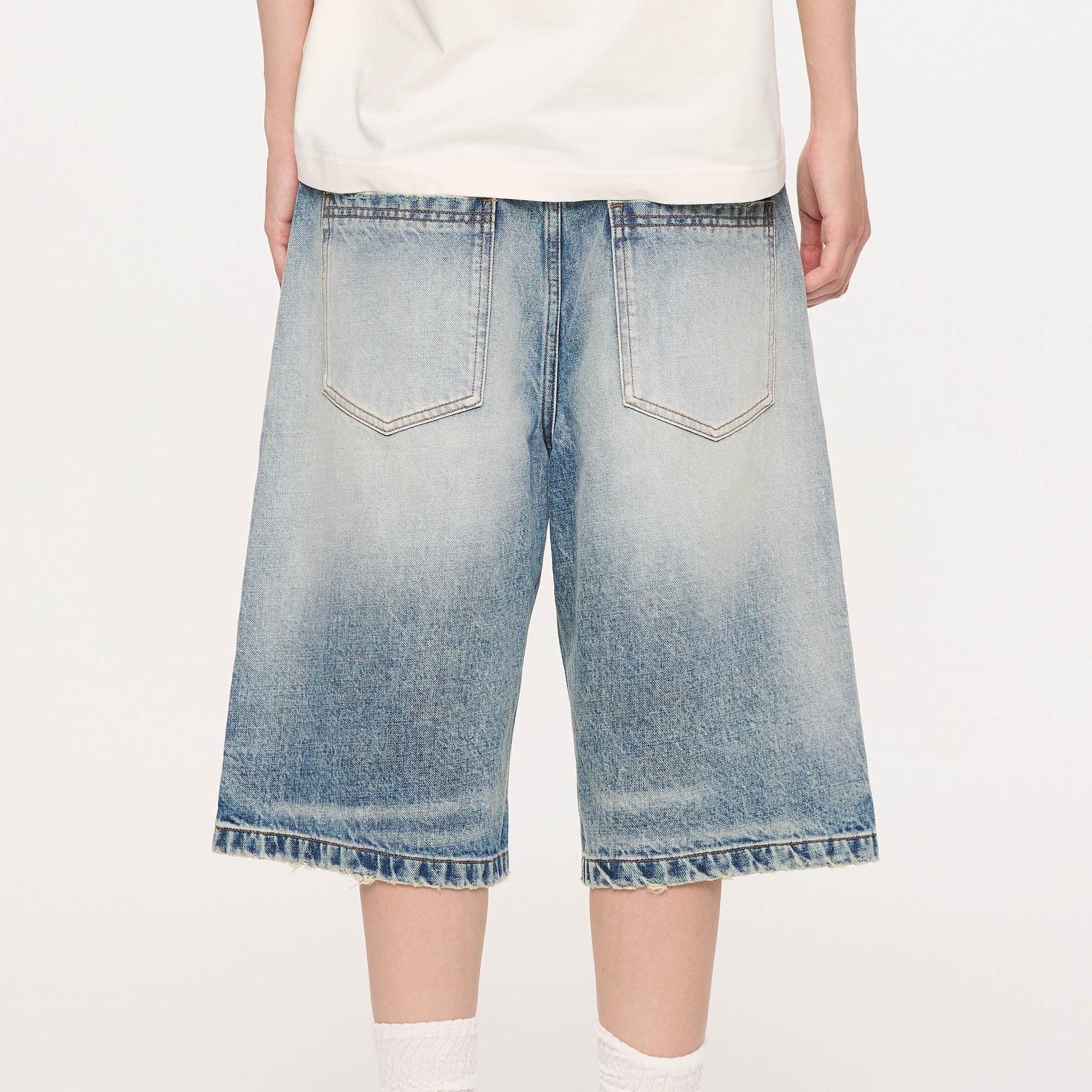 KREATE Retro Washed Button-Up Fuji-San Denim Shorts-Shorts-S-Free Shipping Leatheretro