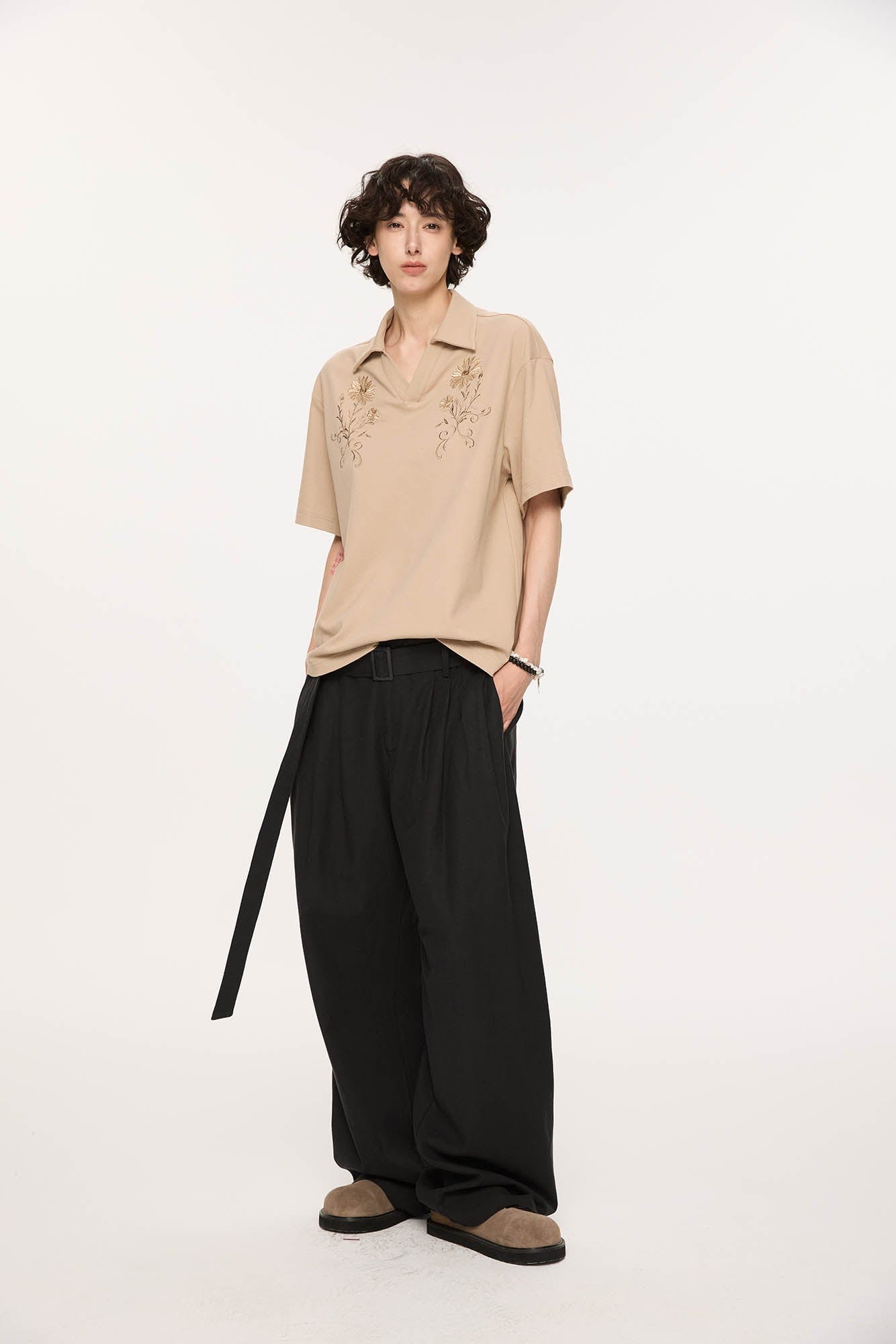 KREATE Daisy Embroidered Polo T-Shirt-T Shirt-S-Khaki-Free Shipping Leatheretro