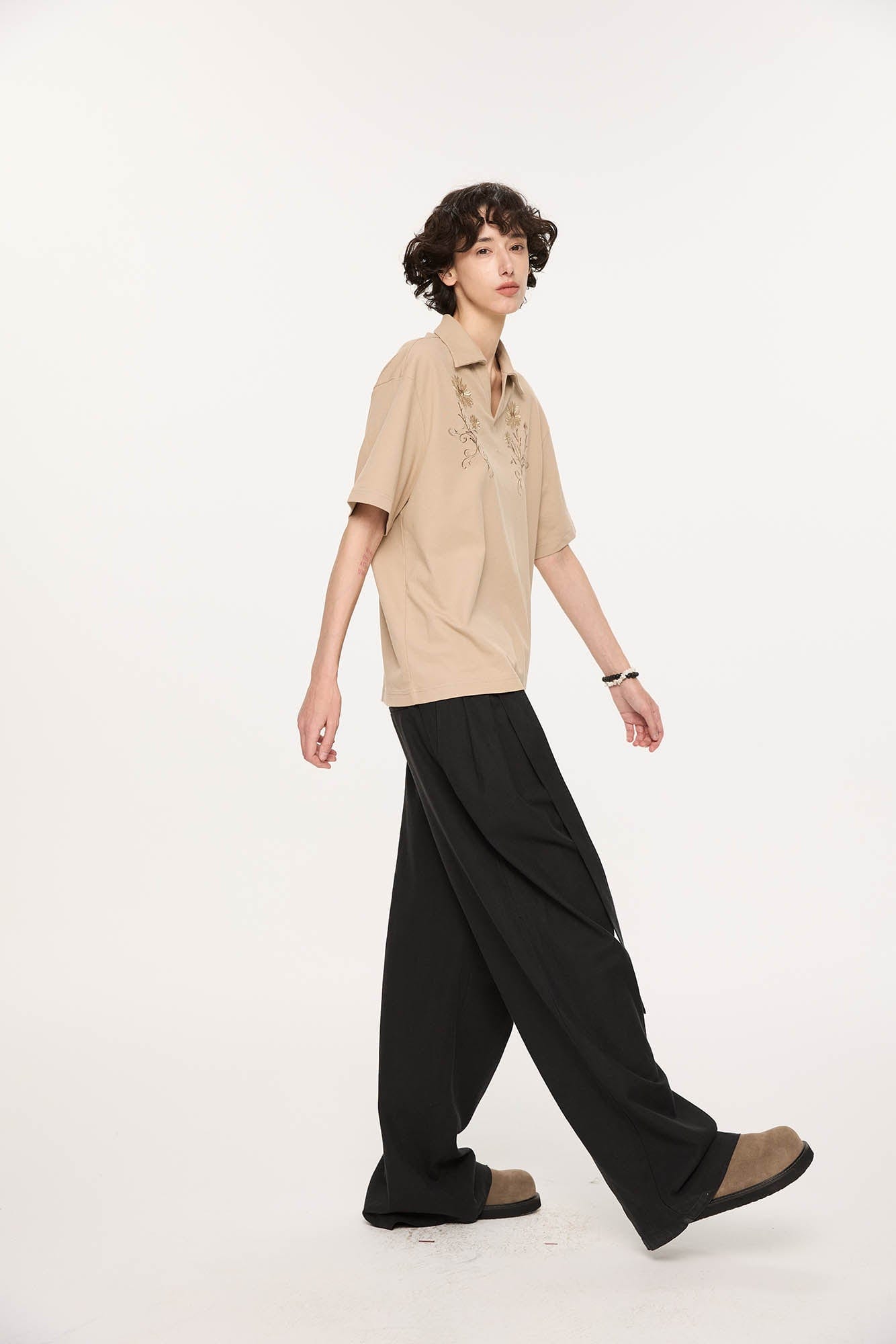 KREATE Daisy Embroidered Polo T-Shirt-T Shirt-S-Khaki-Free Shipping Leatheretro