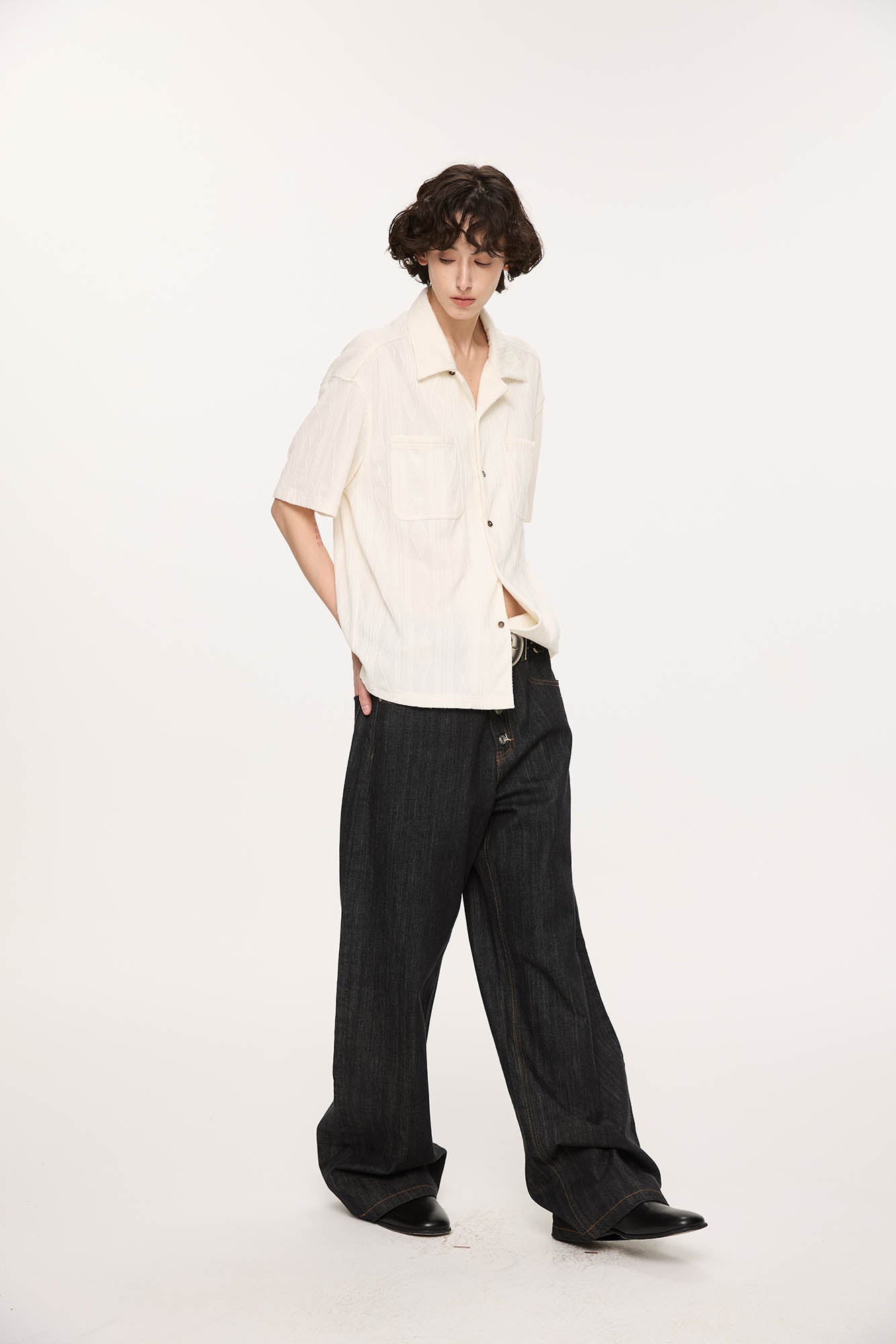 KREATE Cable-Jacquard Pocket Cuban Half Shirt-Half shirt-S-Dark Green-Free Shipping Leatheretro