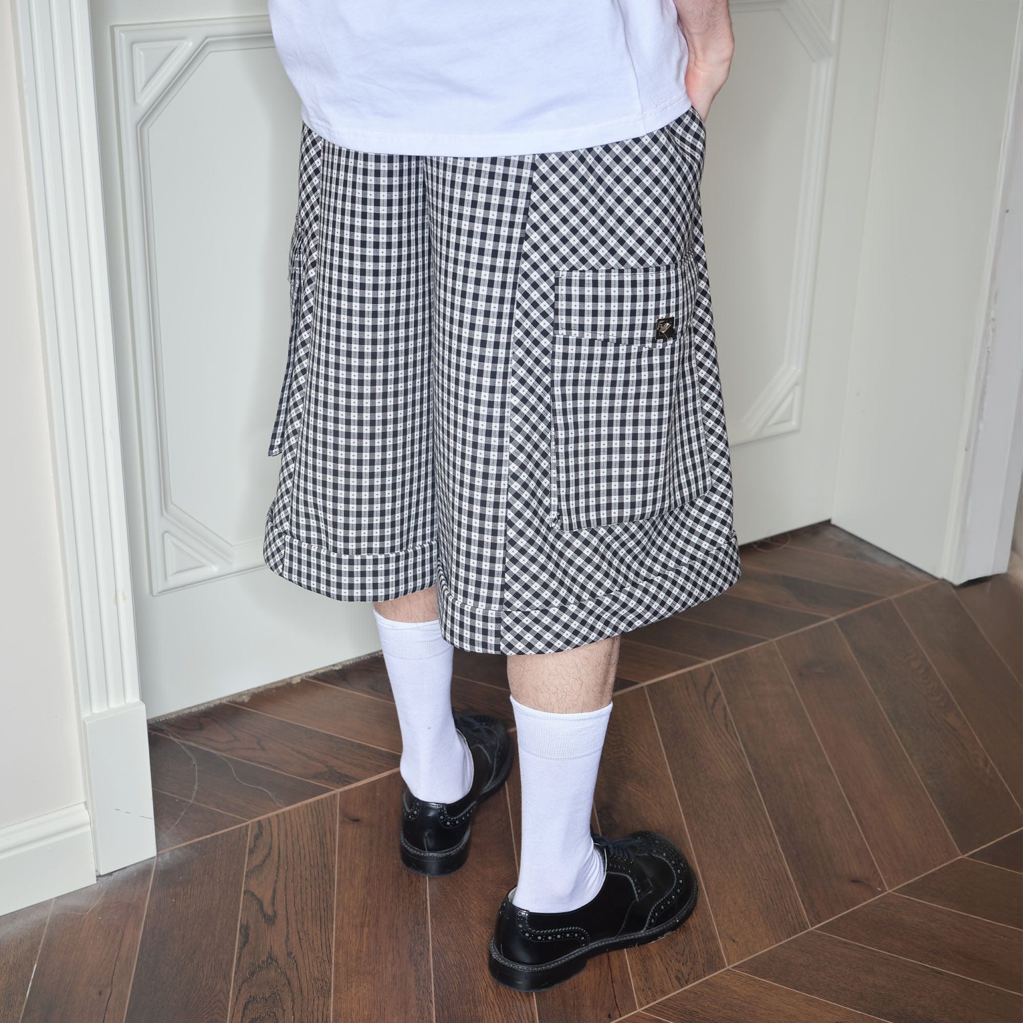 SOURPLUM Retro Gingham Spliced Oversized Shorts-Shorts-S-Free Shipping Leatheretro