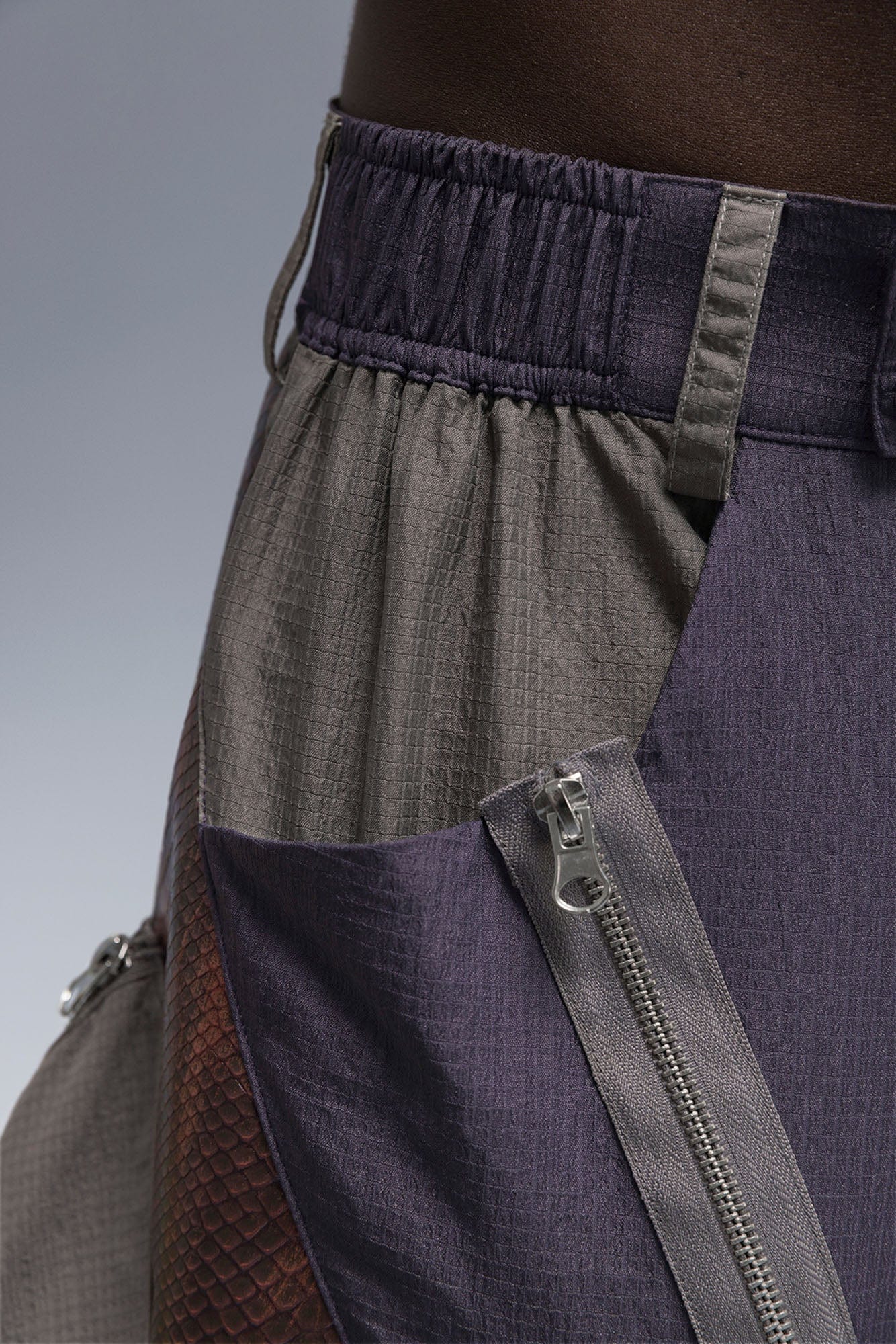 XIPHEVIL Snake Skin Contrast Panel Multi-Pocket Shorts-Shorts-XS-Purple-Free Shipping Leatheretro