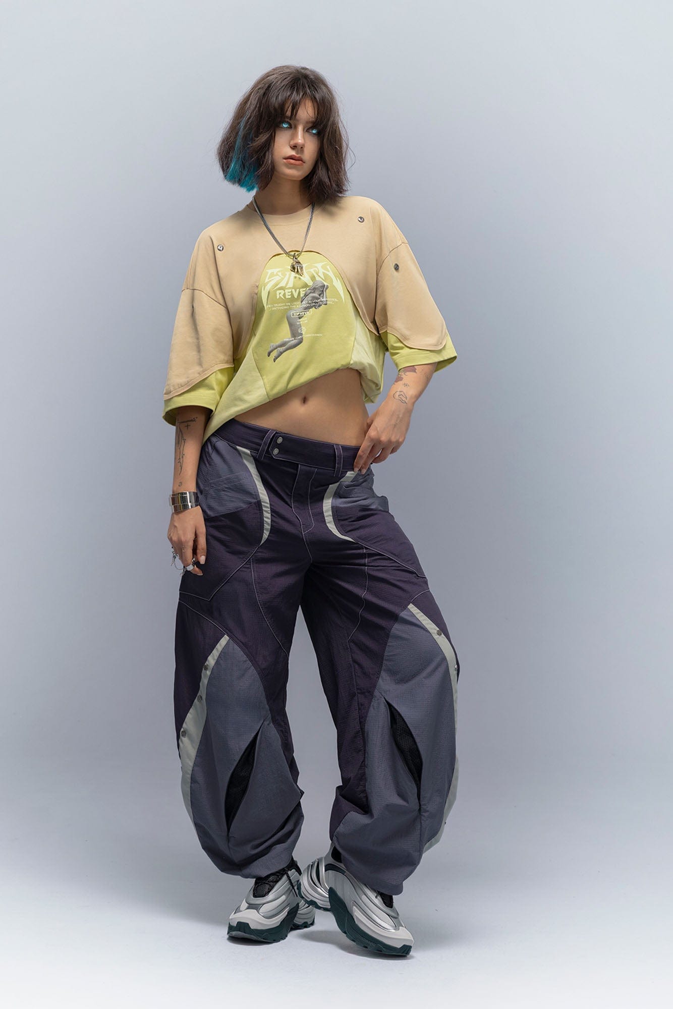 XIPHEVIL Deconstructed Contrast Panel Utility Curved Pants-Pants-XS-Free Shipping Leatheretro