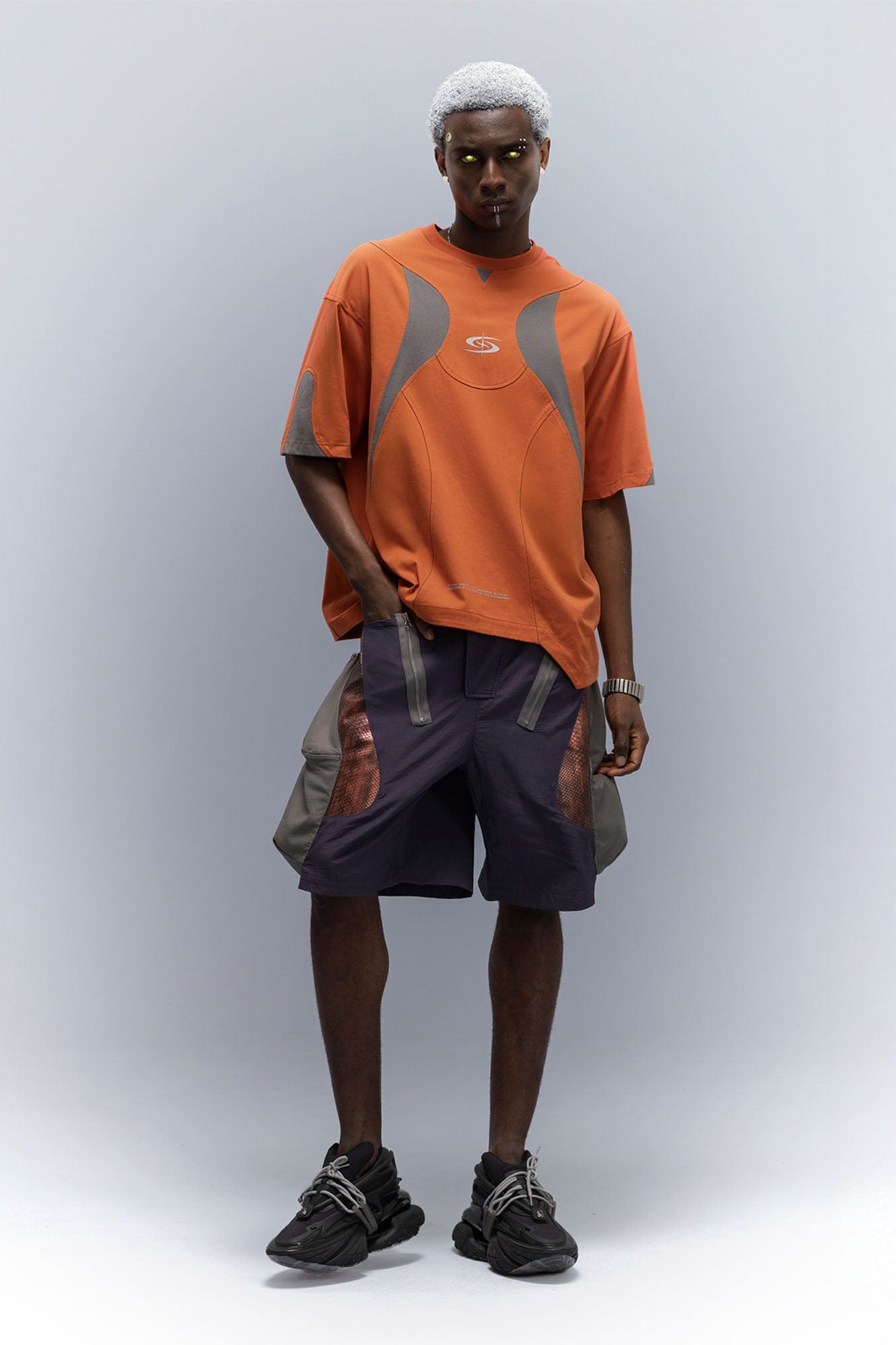 XIPHEVIL Snake Skin Contrast Panel Multi-Pocket Shorts-Shorts-XS-Purple-Free Shipping Leatheretro