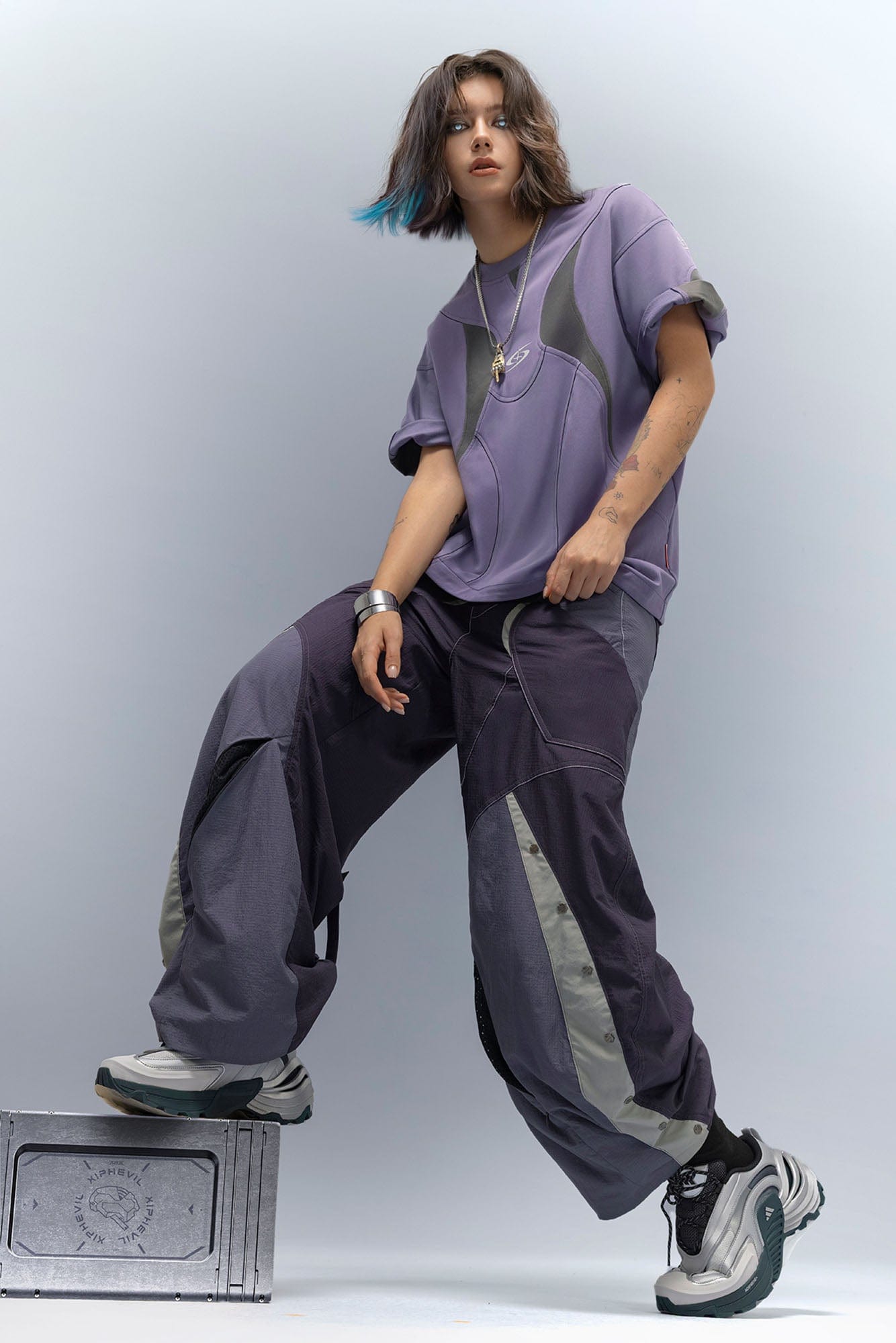 XIPHEVIL Deconstructed Contrast Panel Utility Curved Pants-Pants-XS-Free Shipping Leatheretro