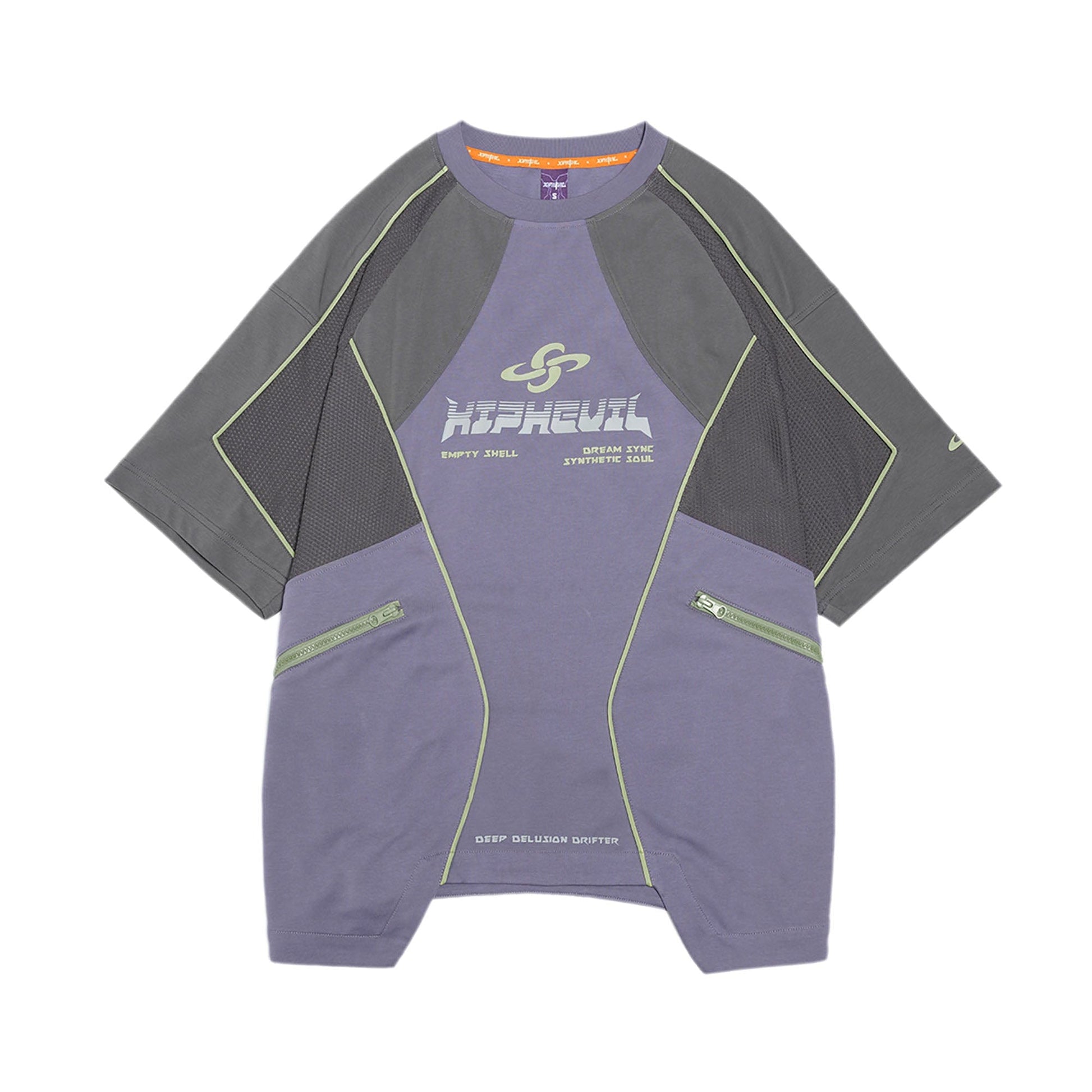 XIPHEVIL Contrast Paneled Mesh Zip-Pocket Raglan T-Shirt Purple-L/S Tee-XS-Free Shipping Leatheretro