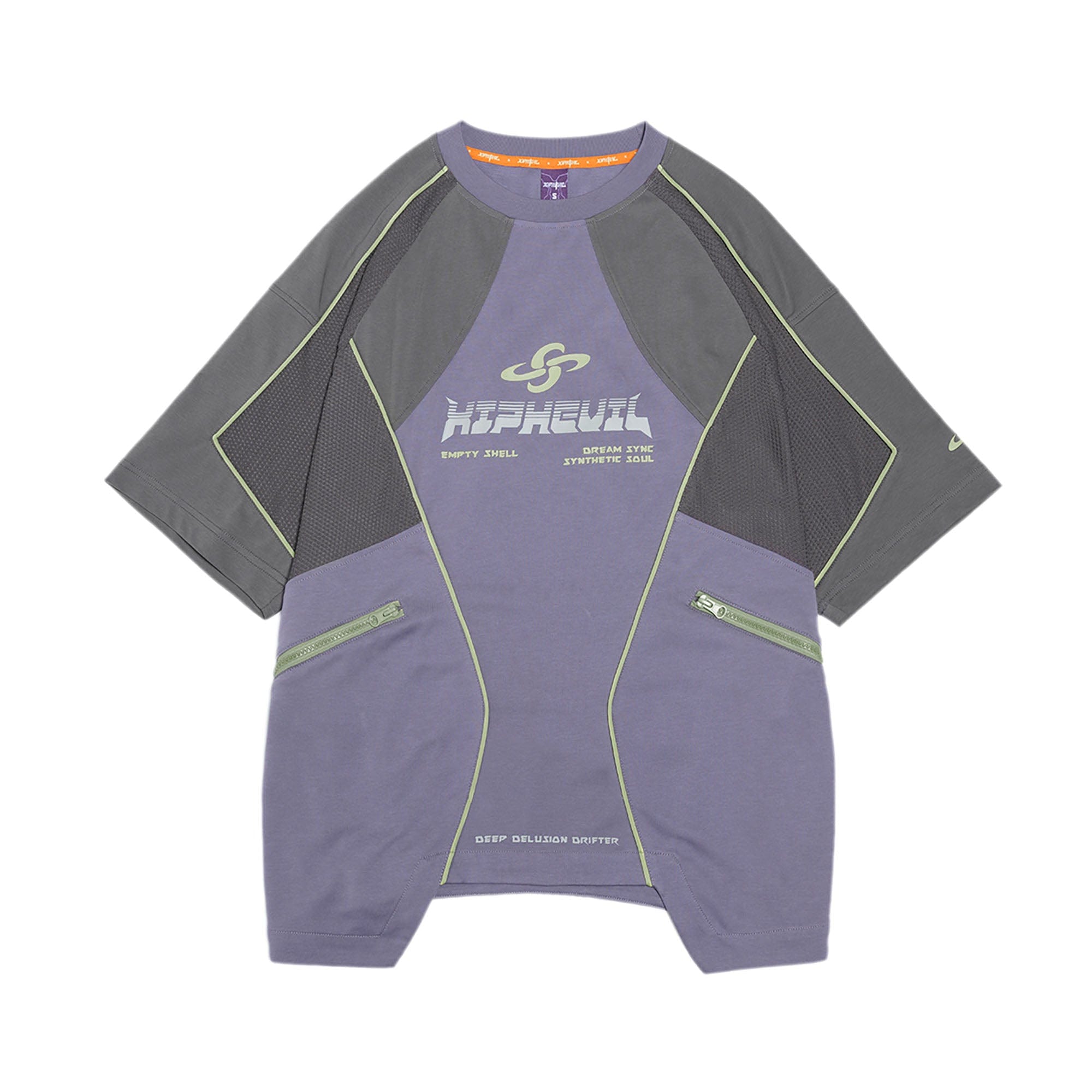 XIPHEVIL Contrast Paneled Mesh Zip-Pocket Raglan T-Shirt Purple-L/S Tee-XS-Free Shipping Leatheretro