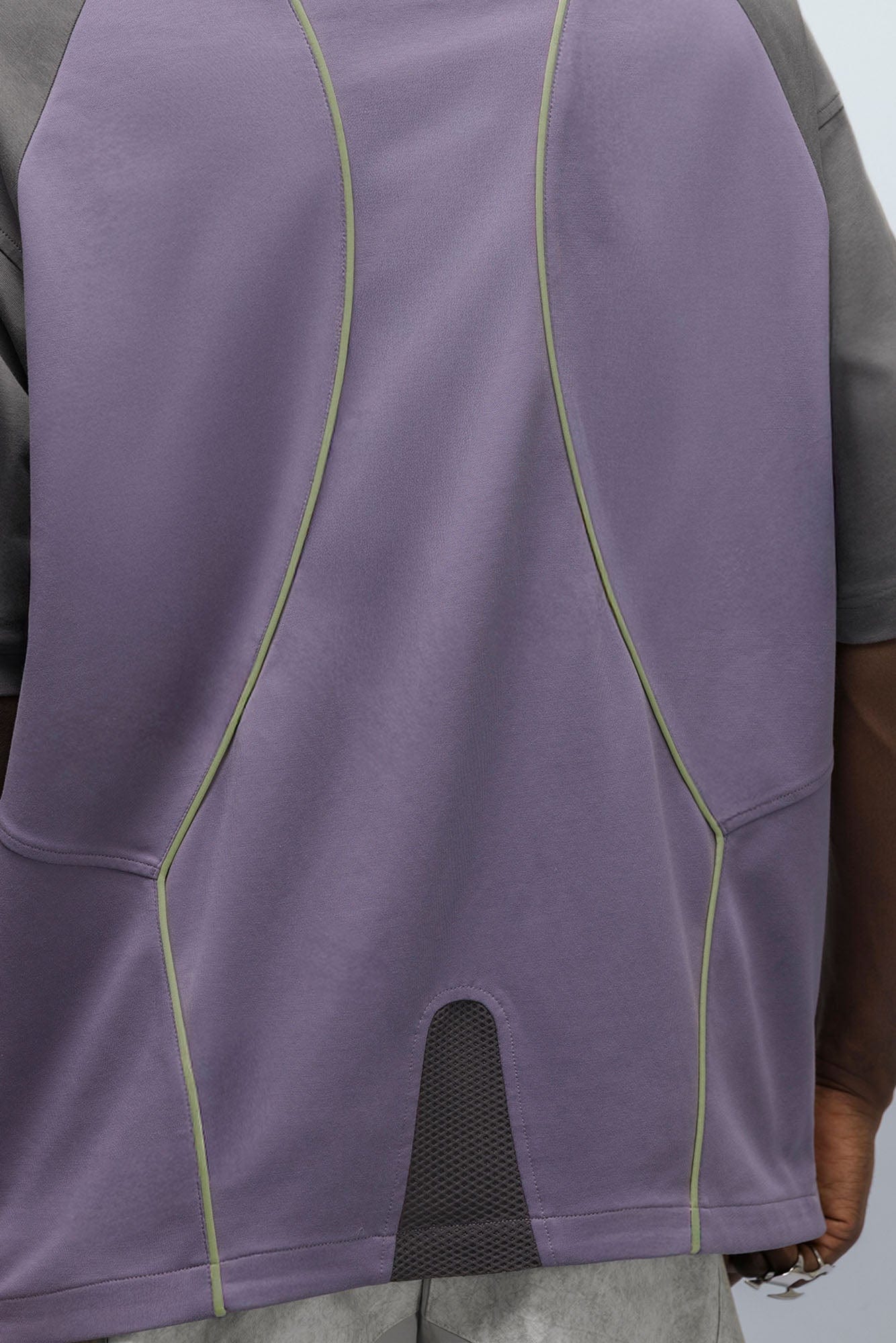 XIPHEVIL Contrast Paneled Mesh Zip-Pocket Raglan T-Shirt Purple-L/S Tee-XS-Free Shipping Leatheretro