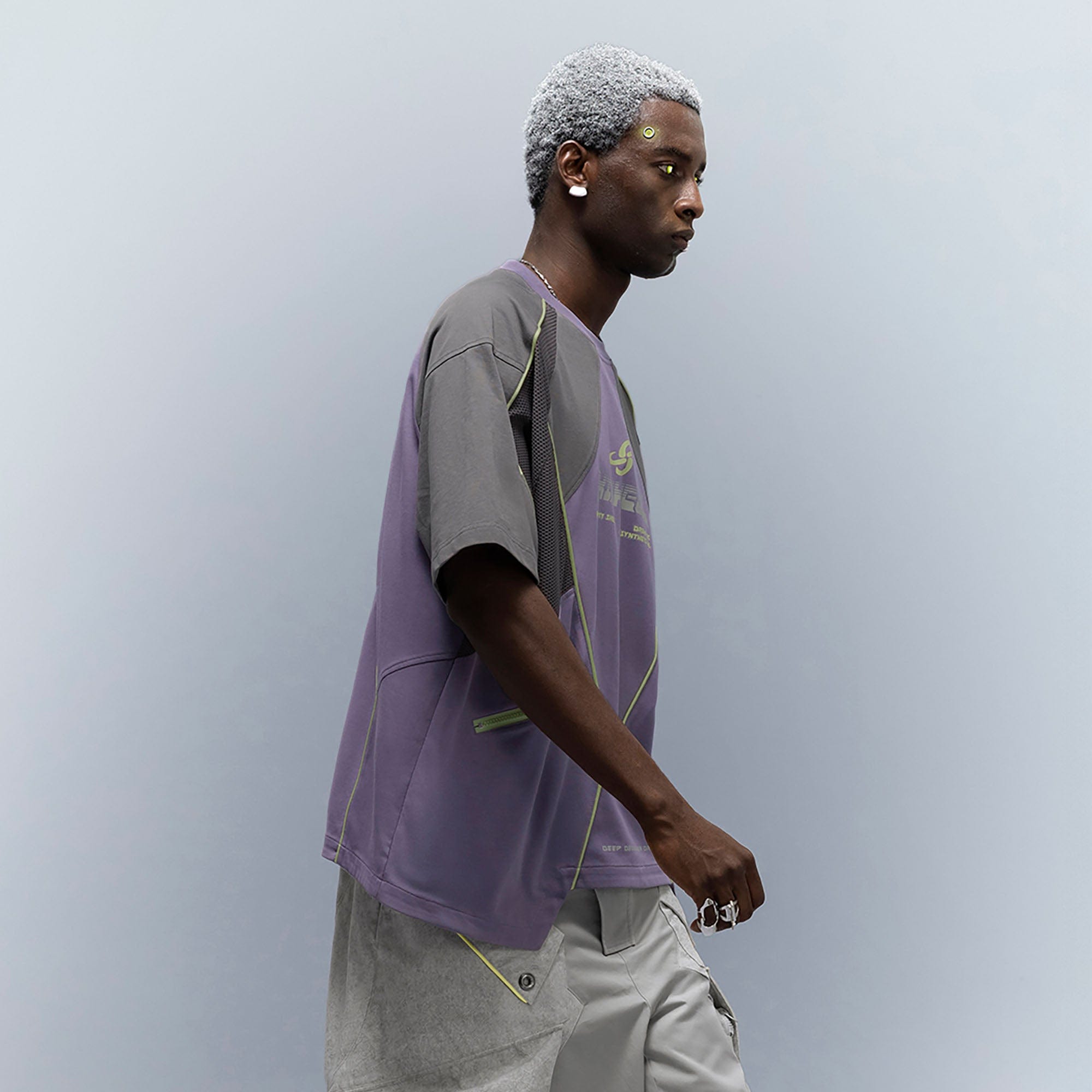 XIPHEVIL Contrast Paneled Mesh Zip-Pocket Raglan T-Shirt Purple-L/S Tee-XS-Free Shipping Leatheretro
