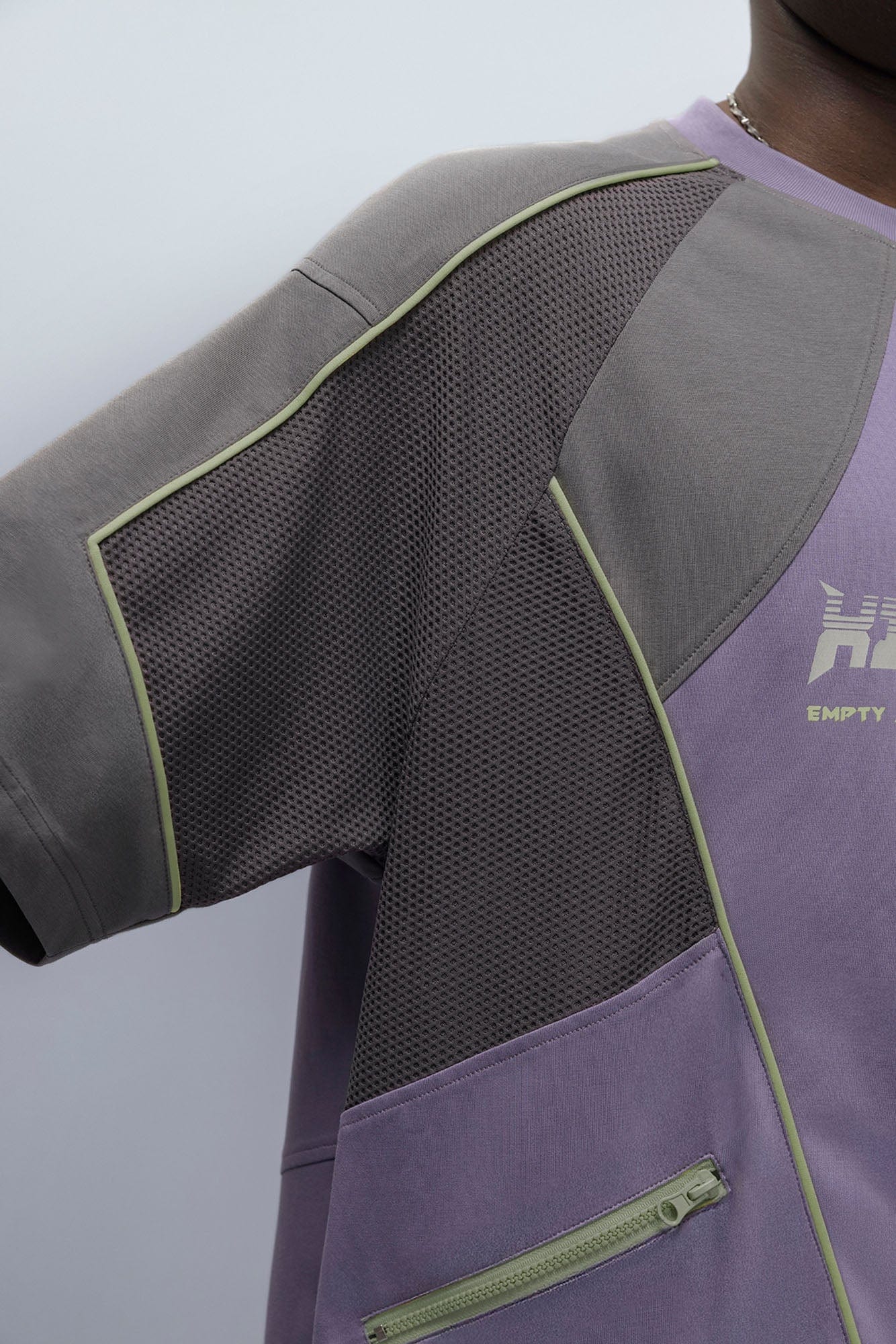 XIPHEVIL Contrast Paneled Mesh Zip-Pocket Raglan T-Shirt Purple-L/S Tee-XS-Free Shipping Leatheretro